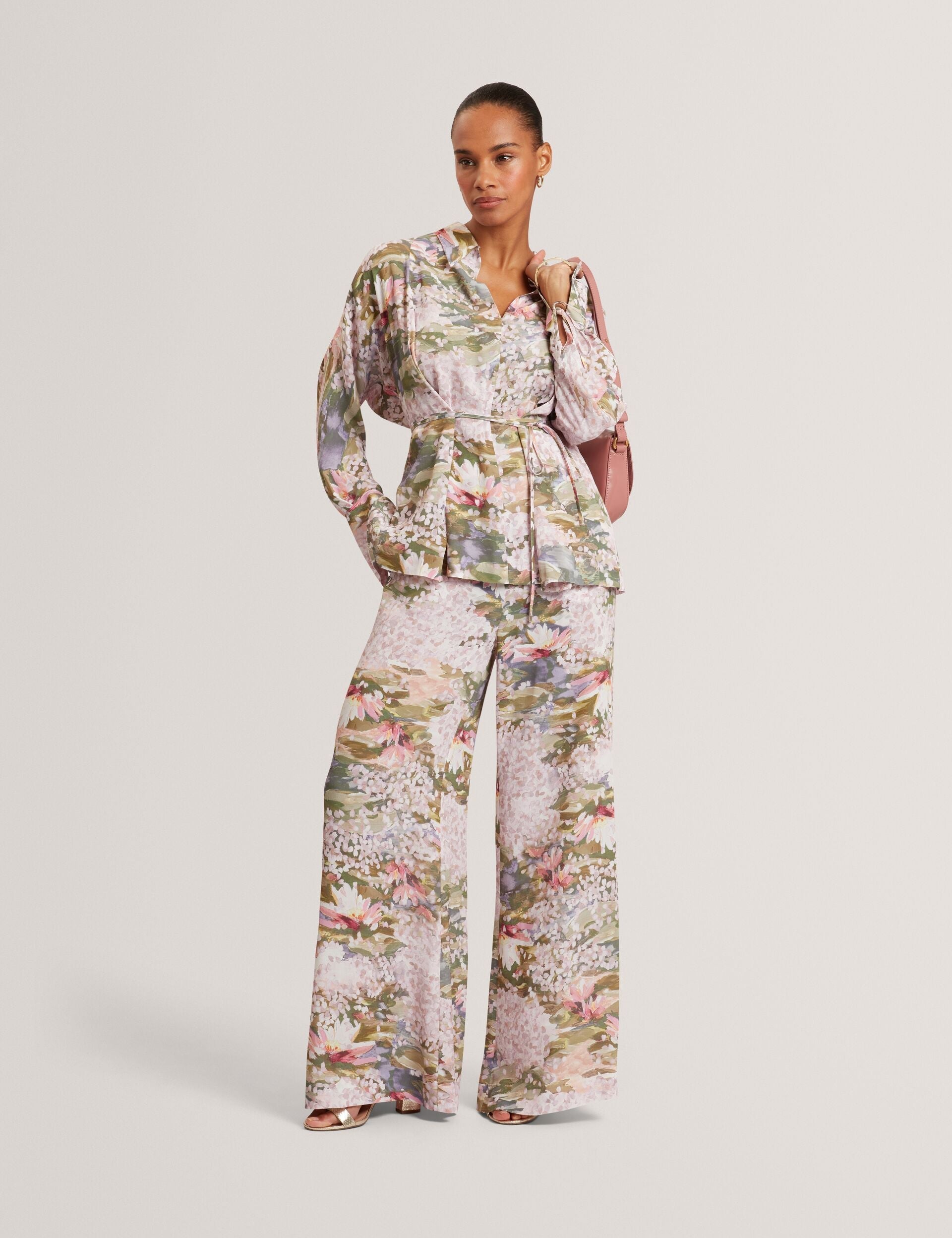 Ted Baker Wiinni Lilypad Print Tie Detail Long Sleeve Blouse Women's