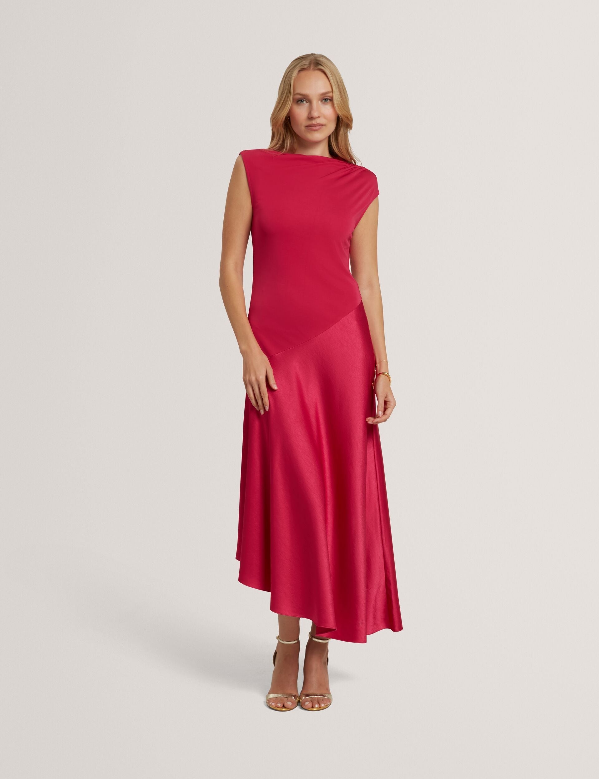 Ted Baker Jaspara Asymmetric Satin Panel Midi Dress Women's