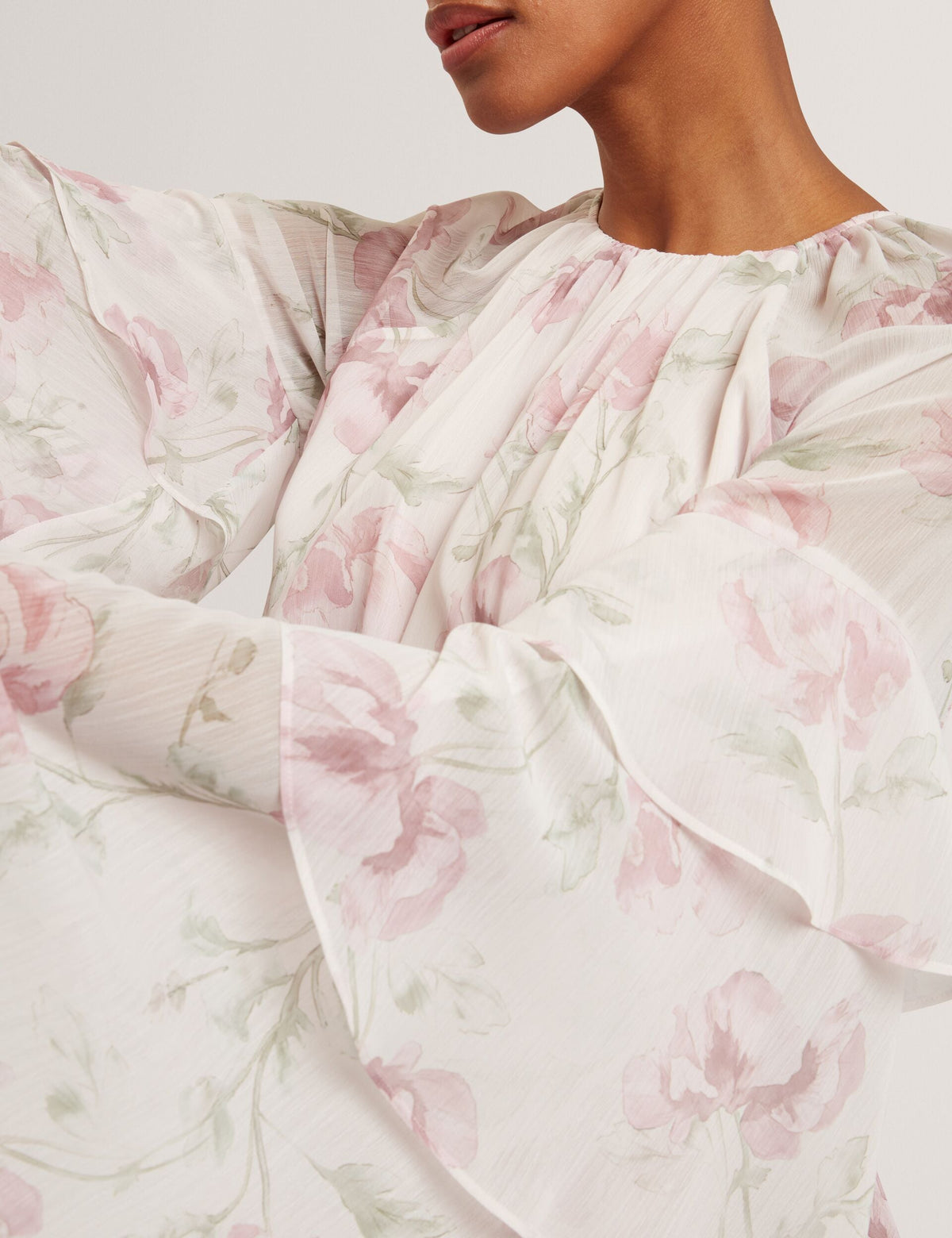 Ted Baker Mahliia Rose Print Frill Long Sleeve Mini Dress Women's