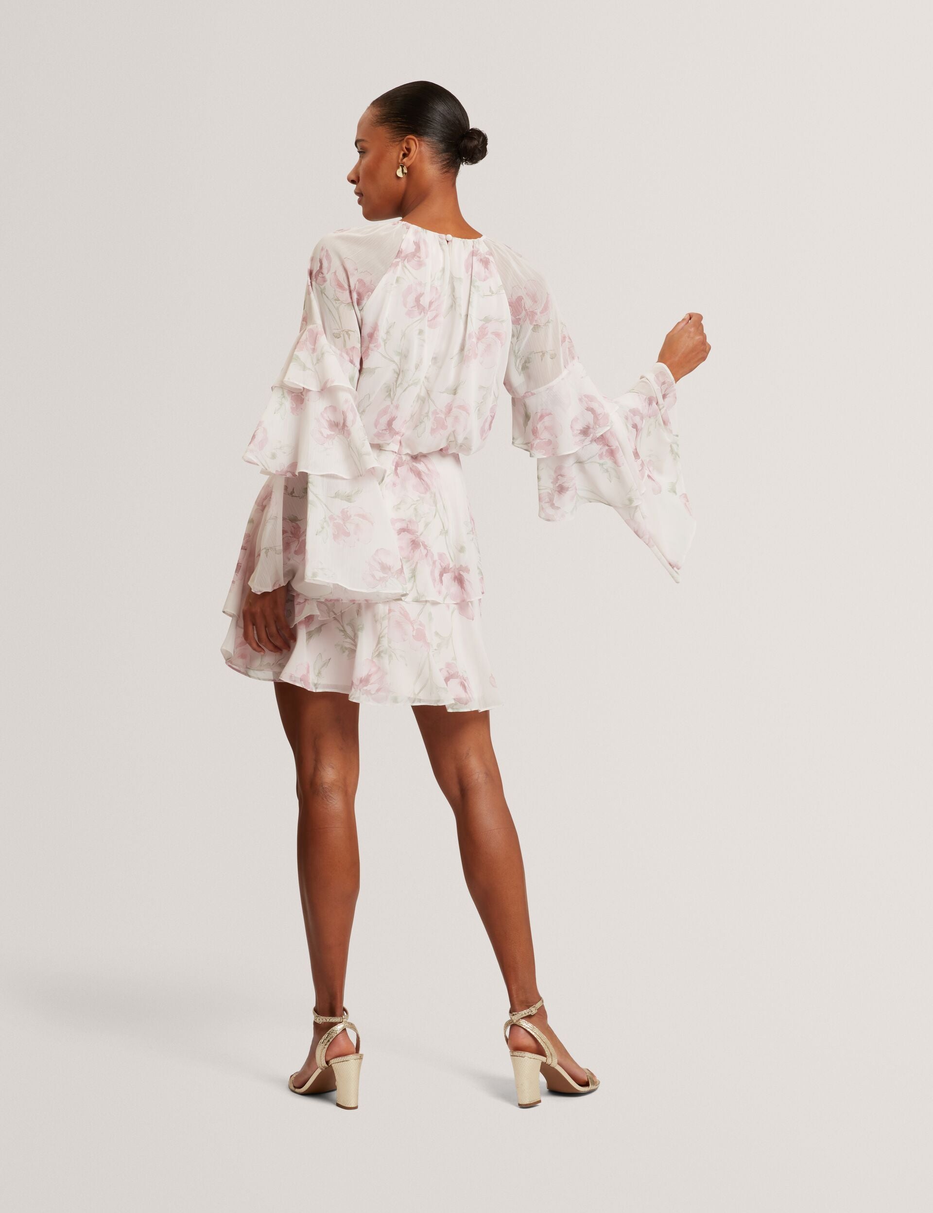 Ted Baker Mahliia Rose Print Frill Long Sleeve Mini Dress Women's