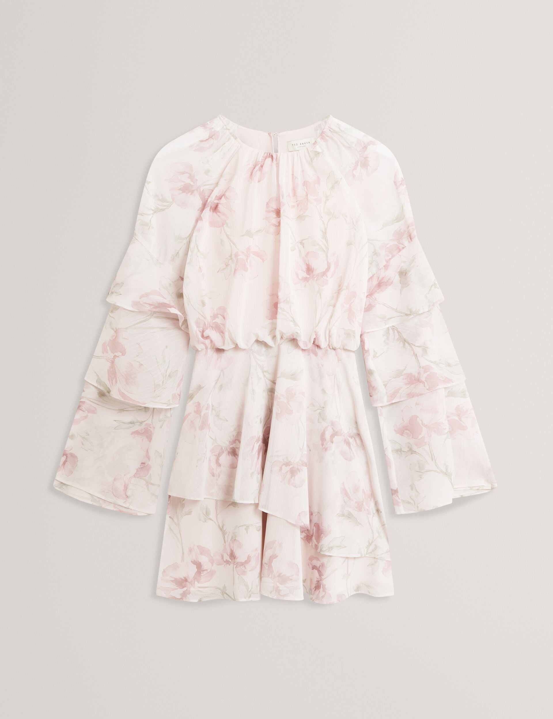 Ted Baker Mahliia Rose Print Frill Long Sleeve Mini Dress Women's