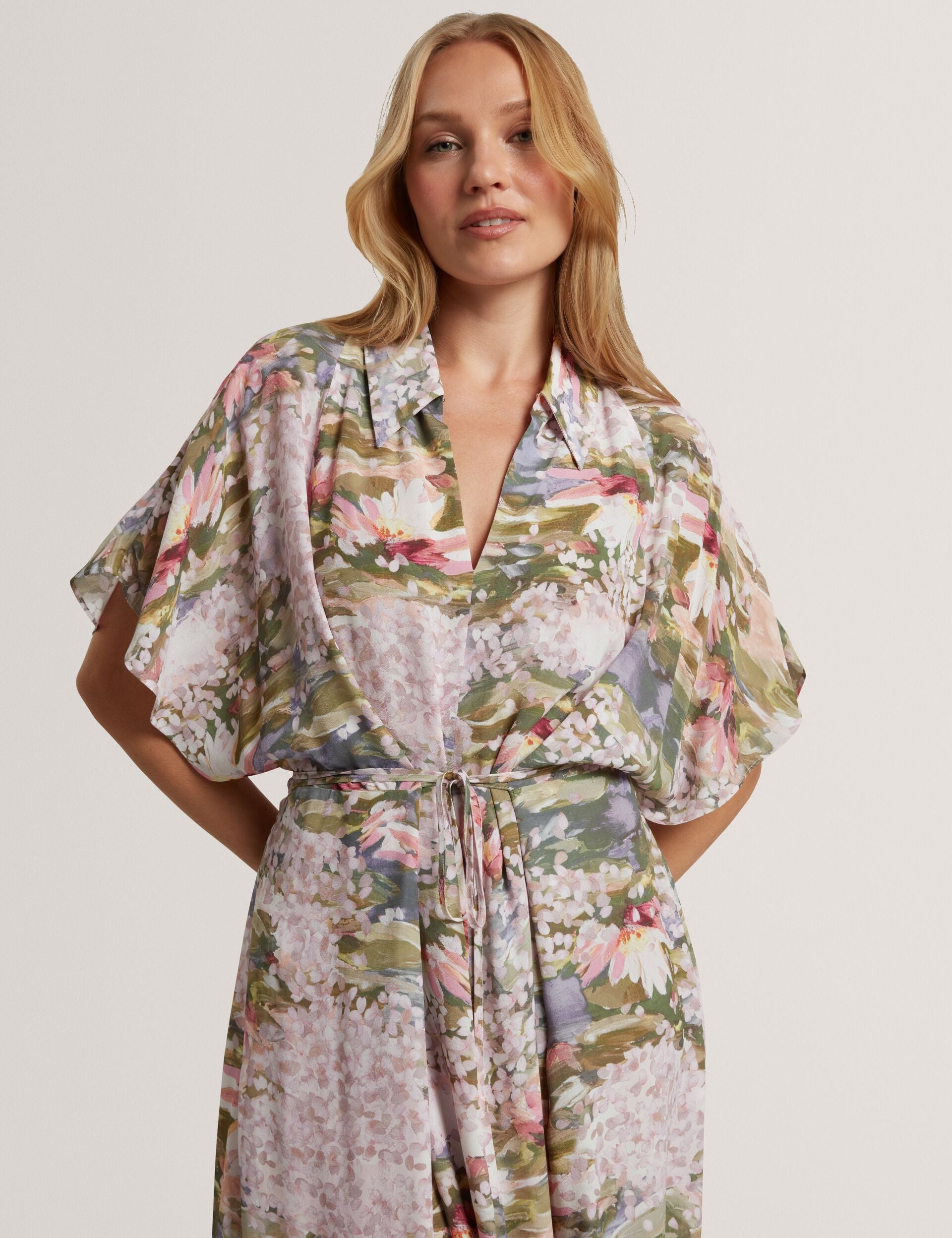 Ted Baker Zarlah Lilypad Print Short Sleeve Shirt Dress Women's