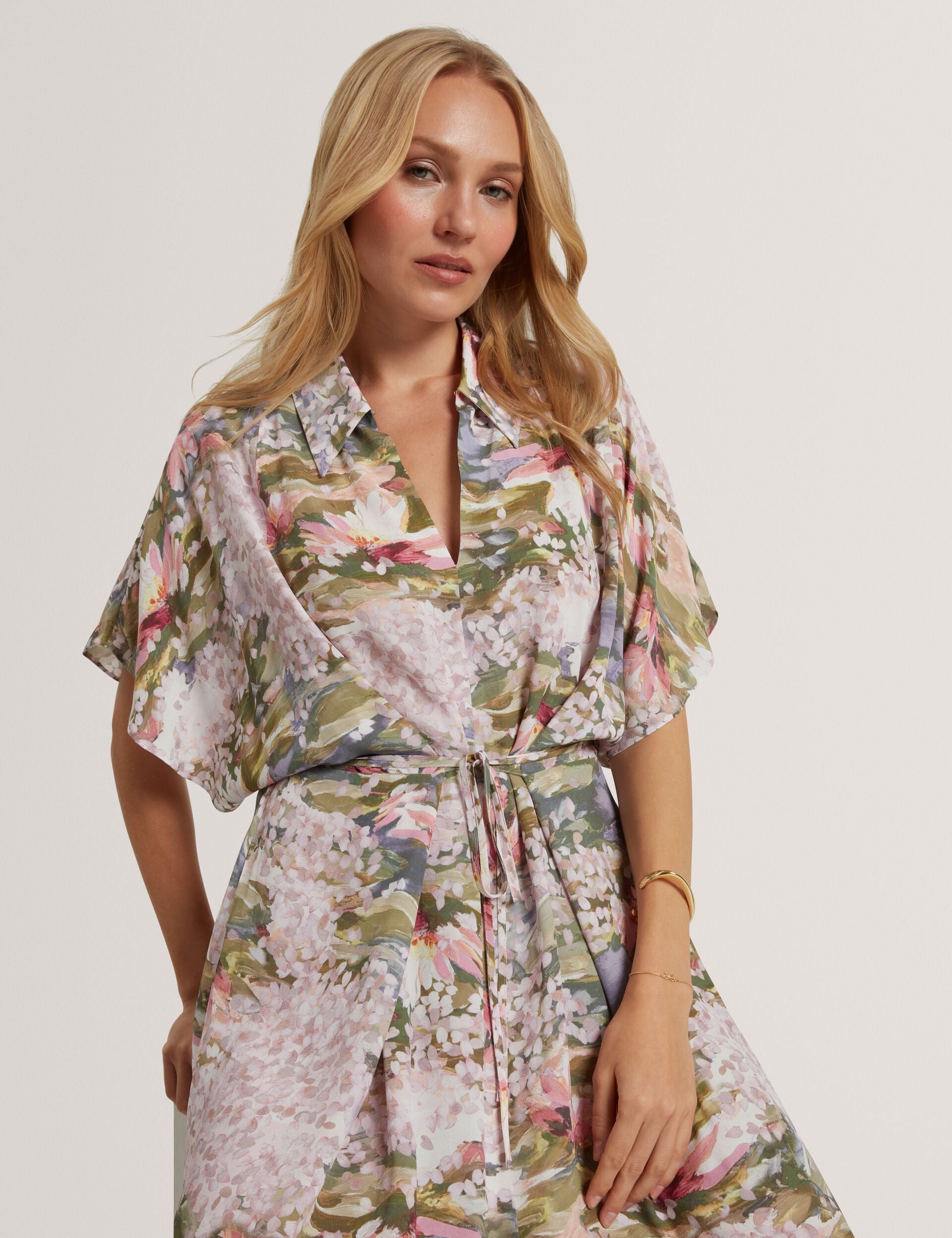 Ted Baker Zarlah Lilypad Print Short Sleeve Shirt Dress Women's