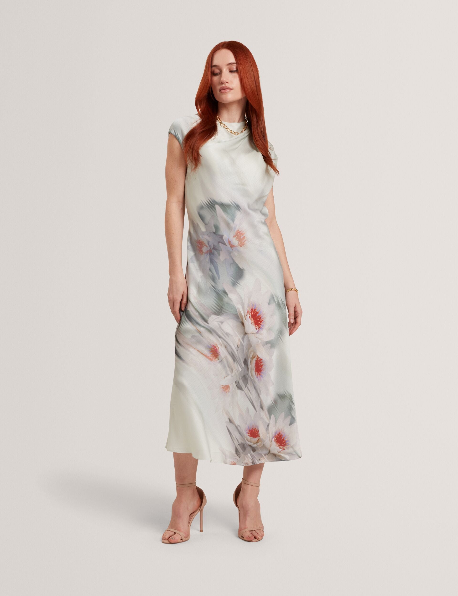 Ted Baker Shayyla Lily Print Drape Neck Midi Dress Women's