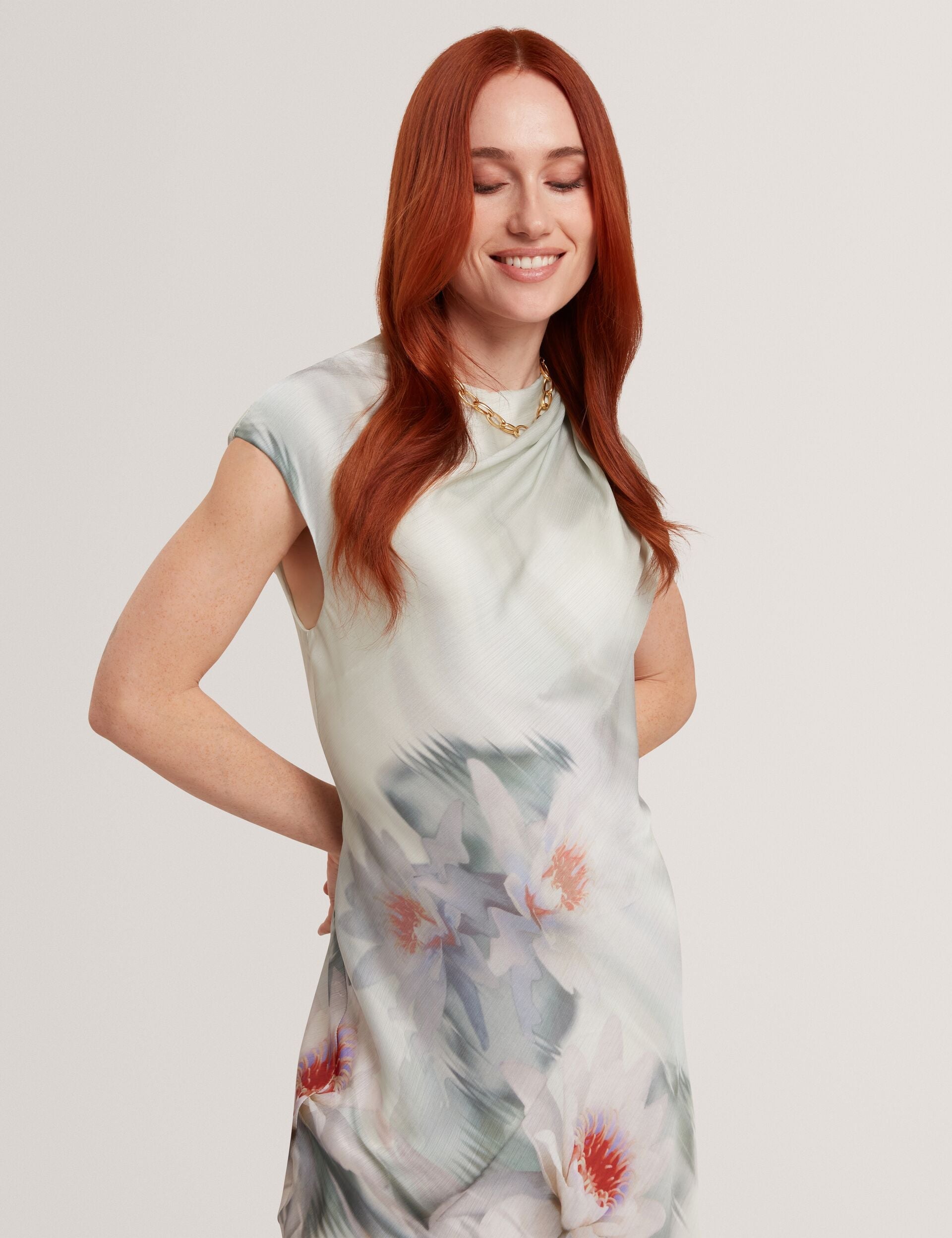 Ted Baker Shayyla Lily Print Drape Neck Midi Dress Women's
