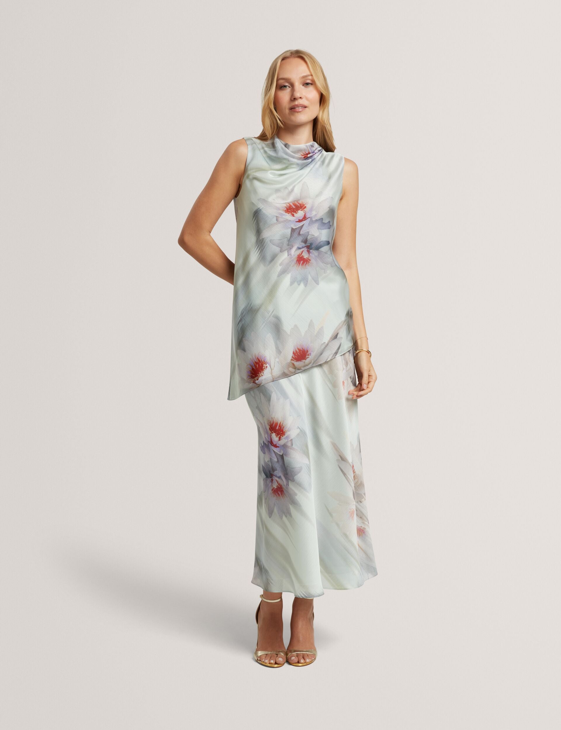 Ted Baker Keelynn Lily Print Drape Neck Sleeveless Top Women's