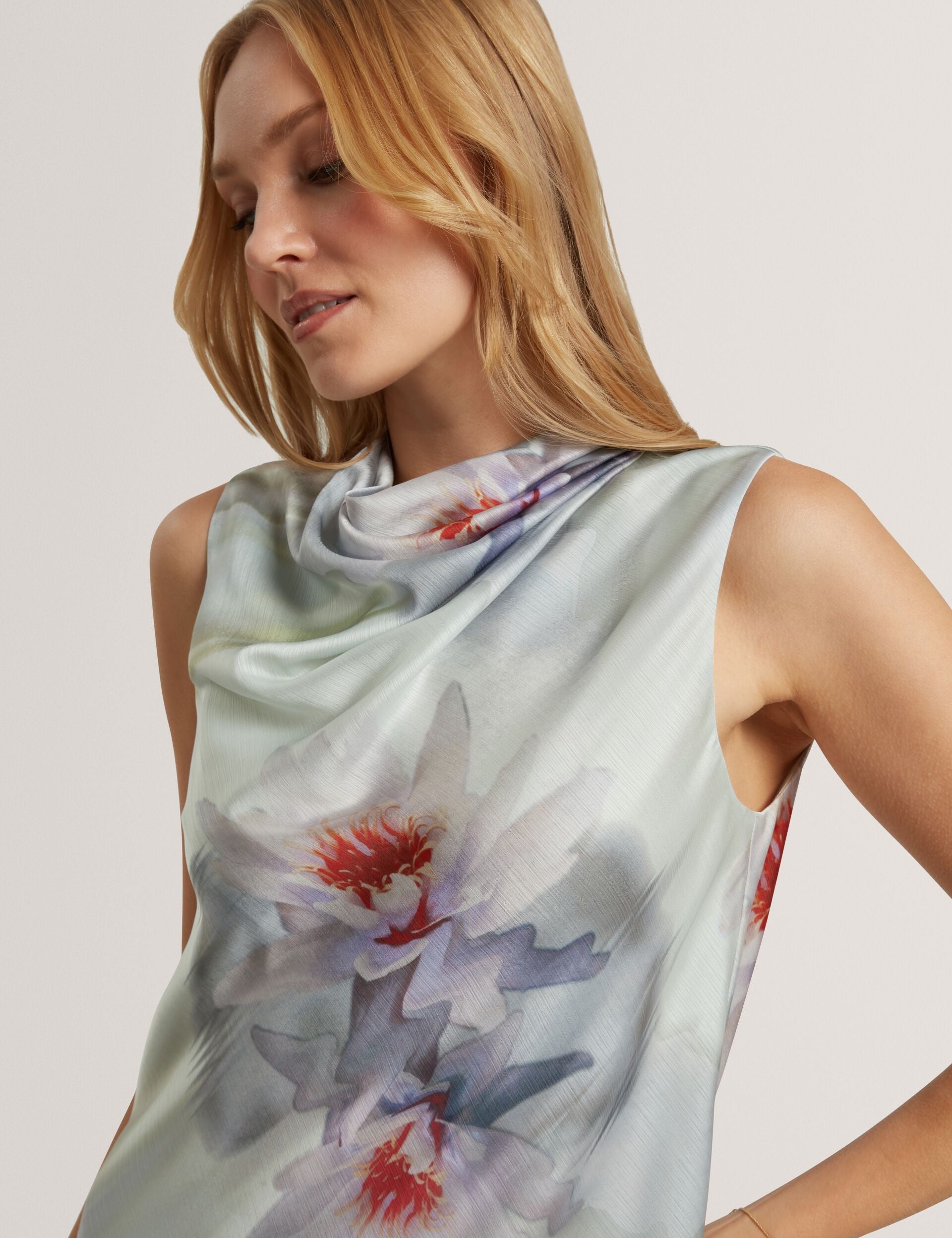 Ted Baker Keelynn Lily Print Drape Neck Sleeveless Top Women's