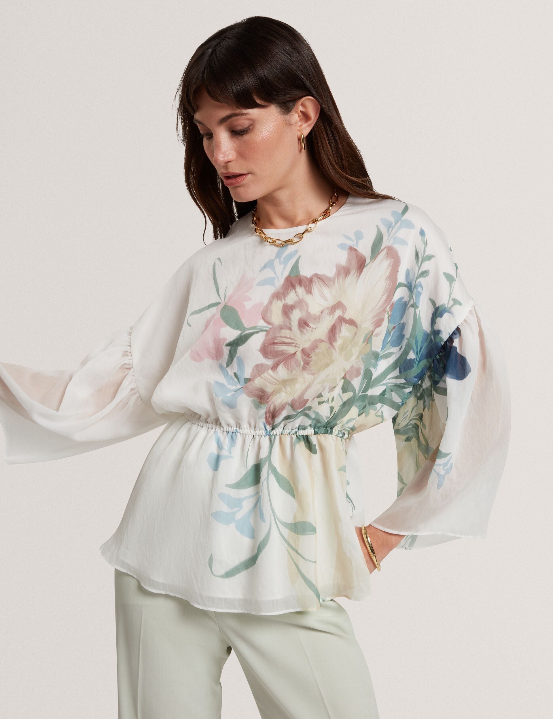 Ted Baker Ahlanza Soft Blooms Wide Sleeve Peplum Top Women's