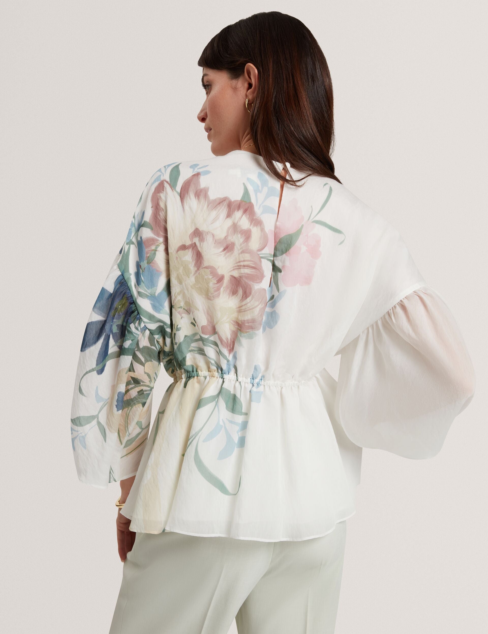 Ted Baker Ahlanza Soft Blooms Wide Sleeve Peplum Top Women's