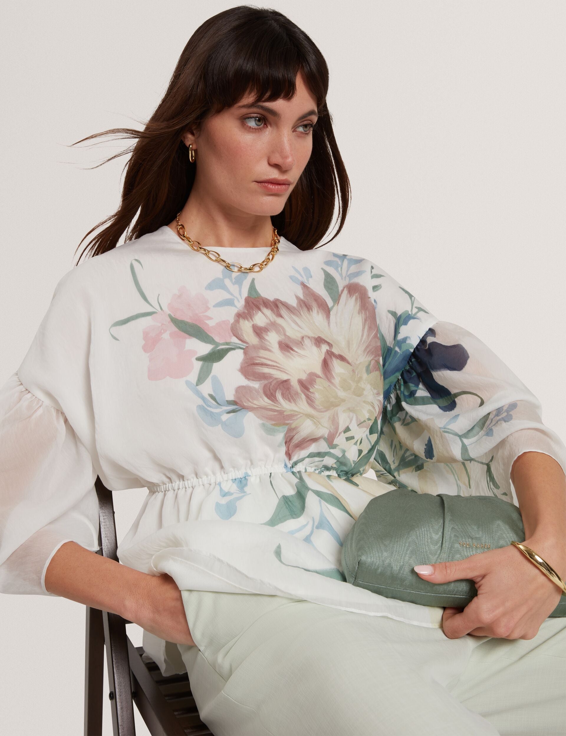 Ted Baker Ahlanza Soft Blooms Wide Sleeve Peplum Top Women's