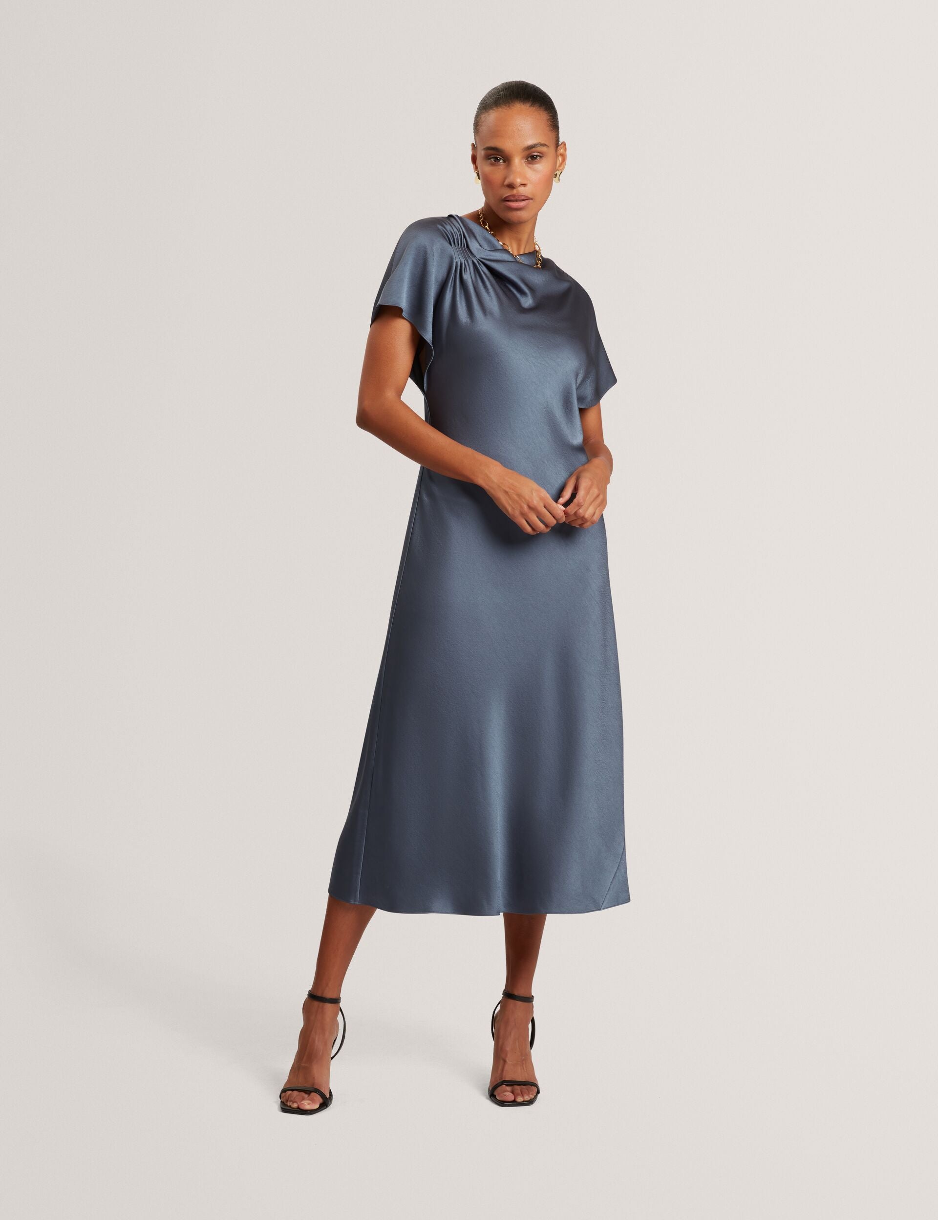 Ted Baker Dascha Satin Drape Neck Short Sleeve Midi Dress Women's