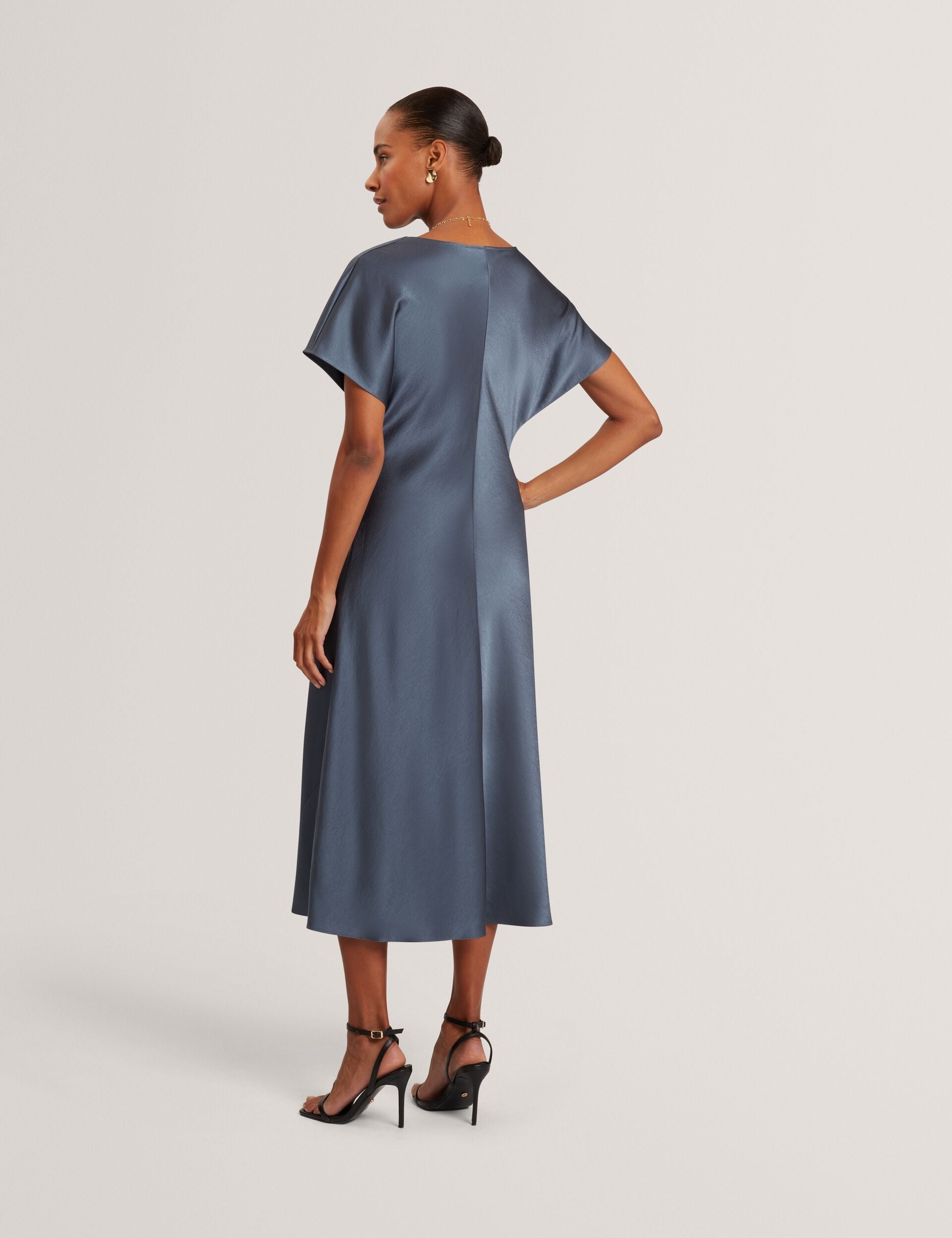 Ted Baker Dascha Satin Drape Neck Short Sleeve Midi Dress Women's