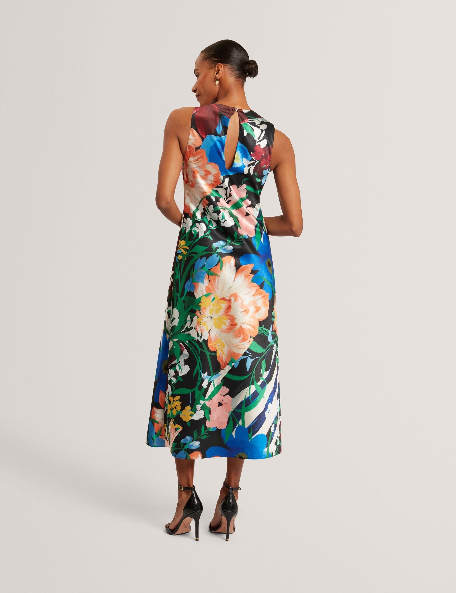 Ted Baker Ehlanor Bold Floral Satin Drape Neck Midi Dress Women's