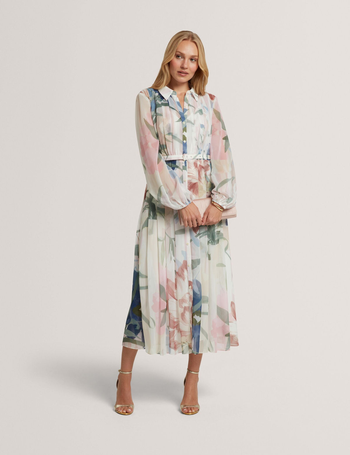 Ted Baker Arnia Soft Blooms Pleated Midi Shirt Dress Women's