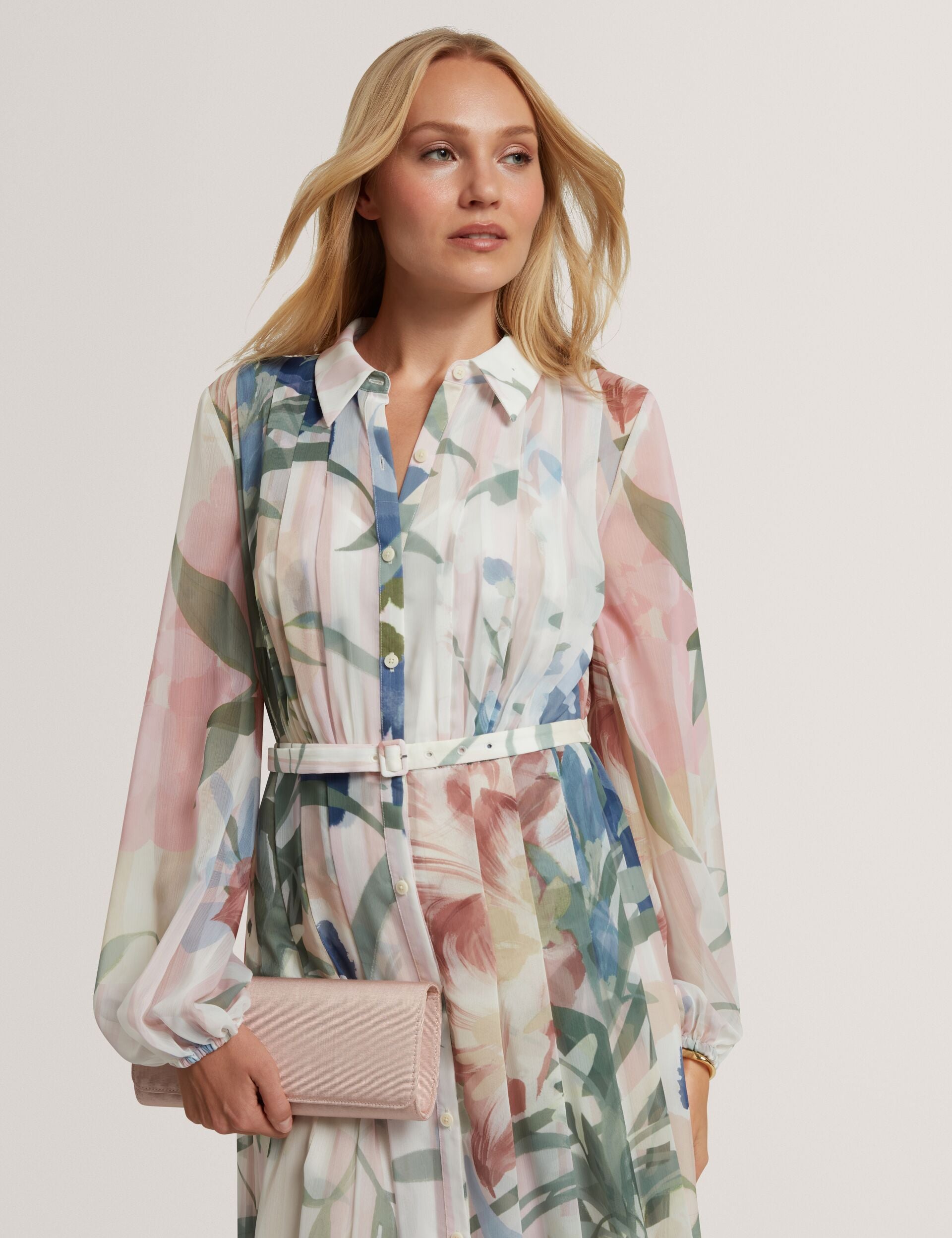 Ted Baker Arnia Soft Blooms Pleated Midi Shirt Dress Women's
