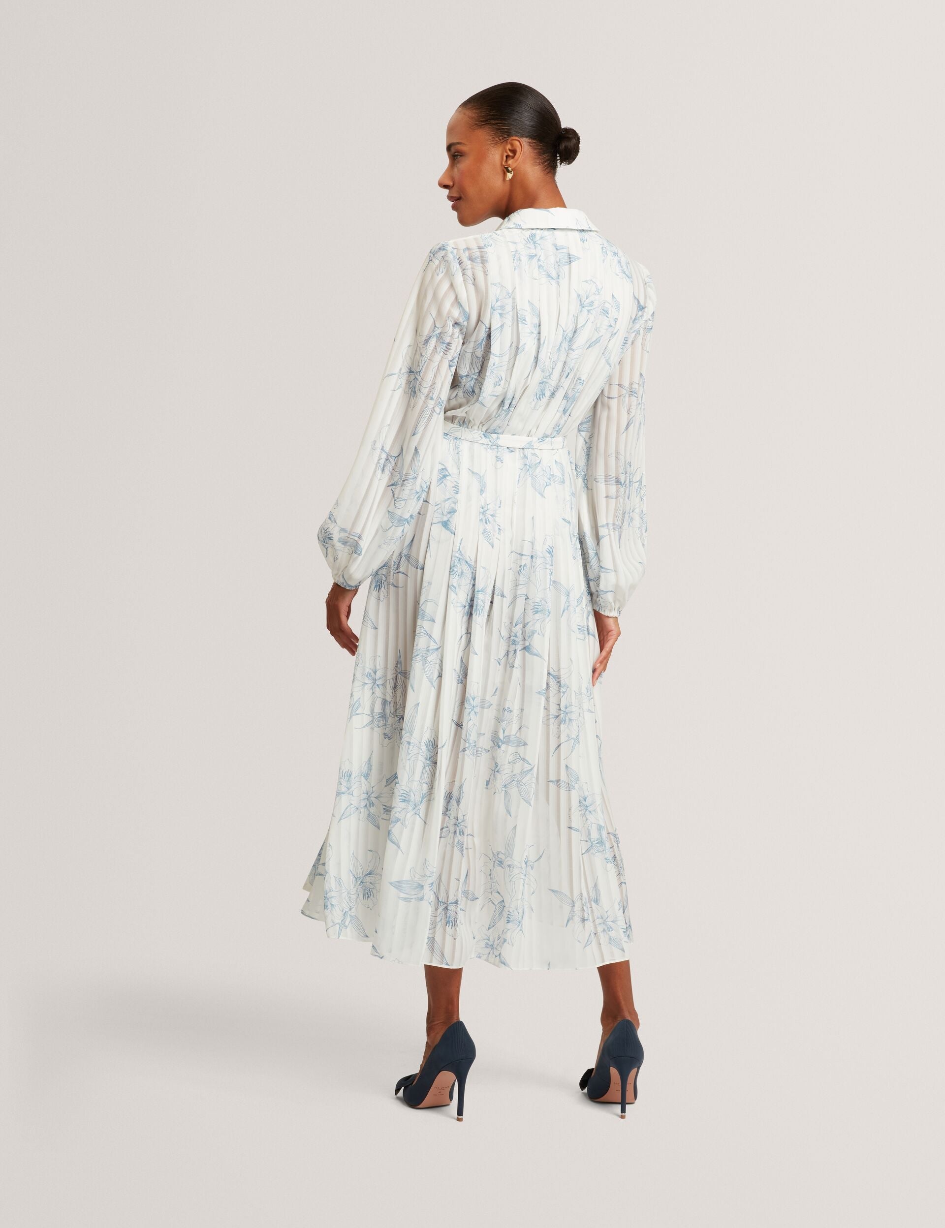 Ted Baker Bernia Sketch Floral Pleated Midi Shirt Dress Women's