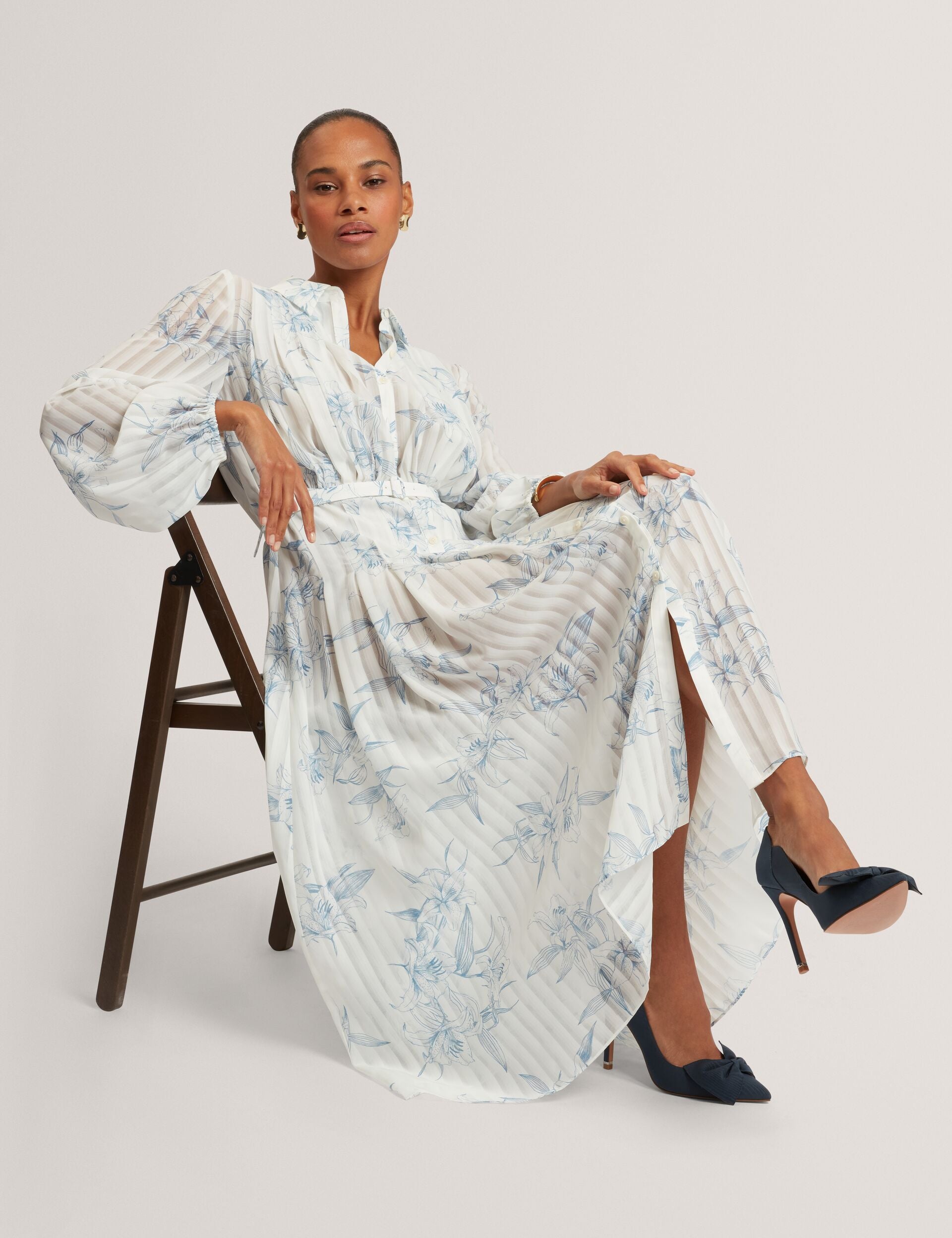 Ted Baker Bernia Sketch Floral Pleated Midi Shirt Dress Women's