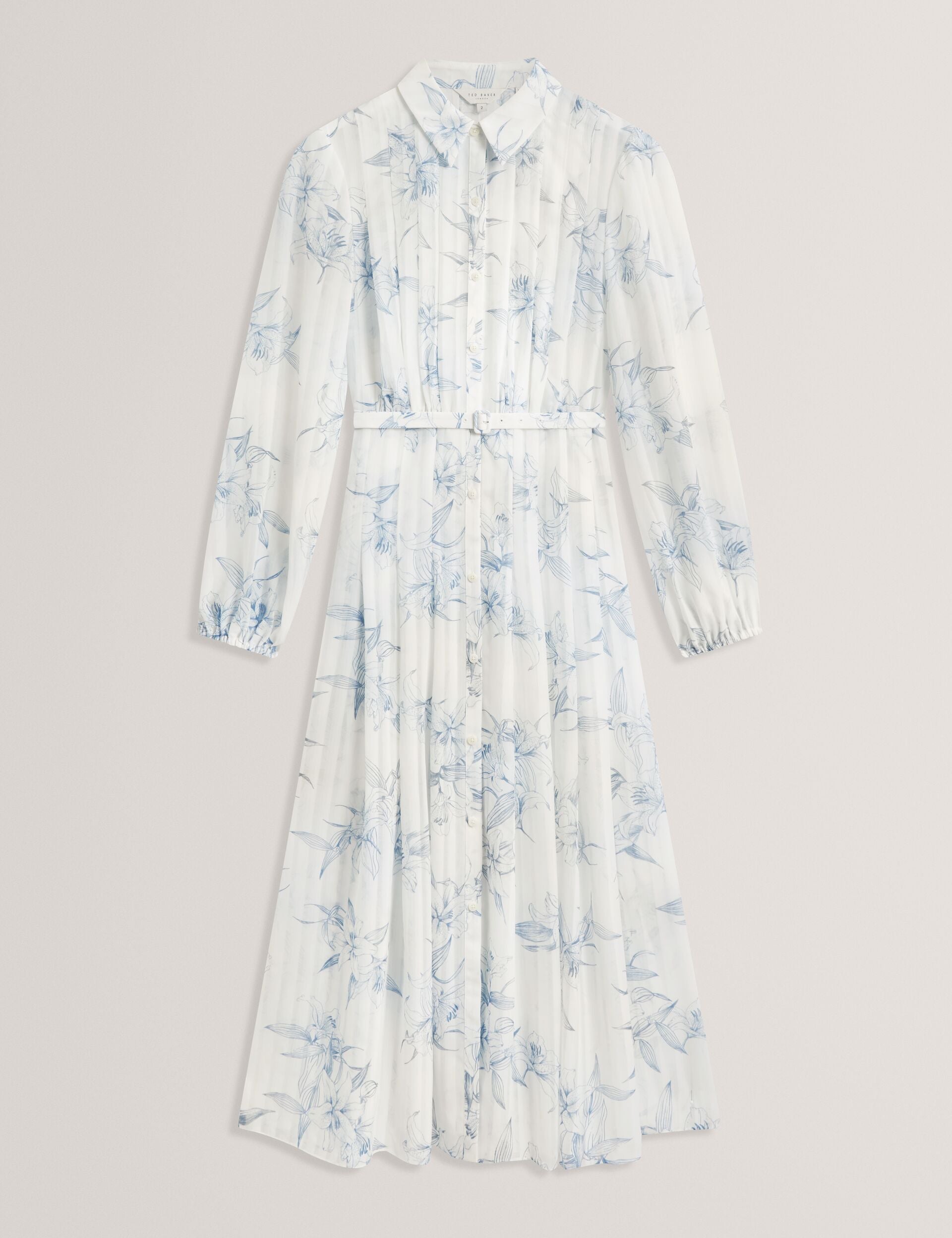 Ted Baker Bernia Sketch Floral Pleated Midi Shirt Dress Women's