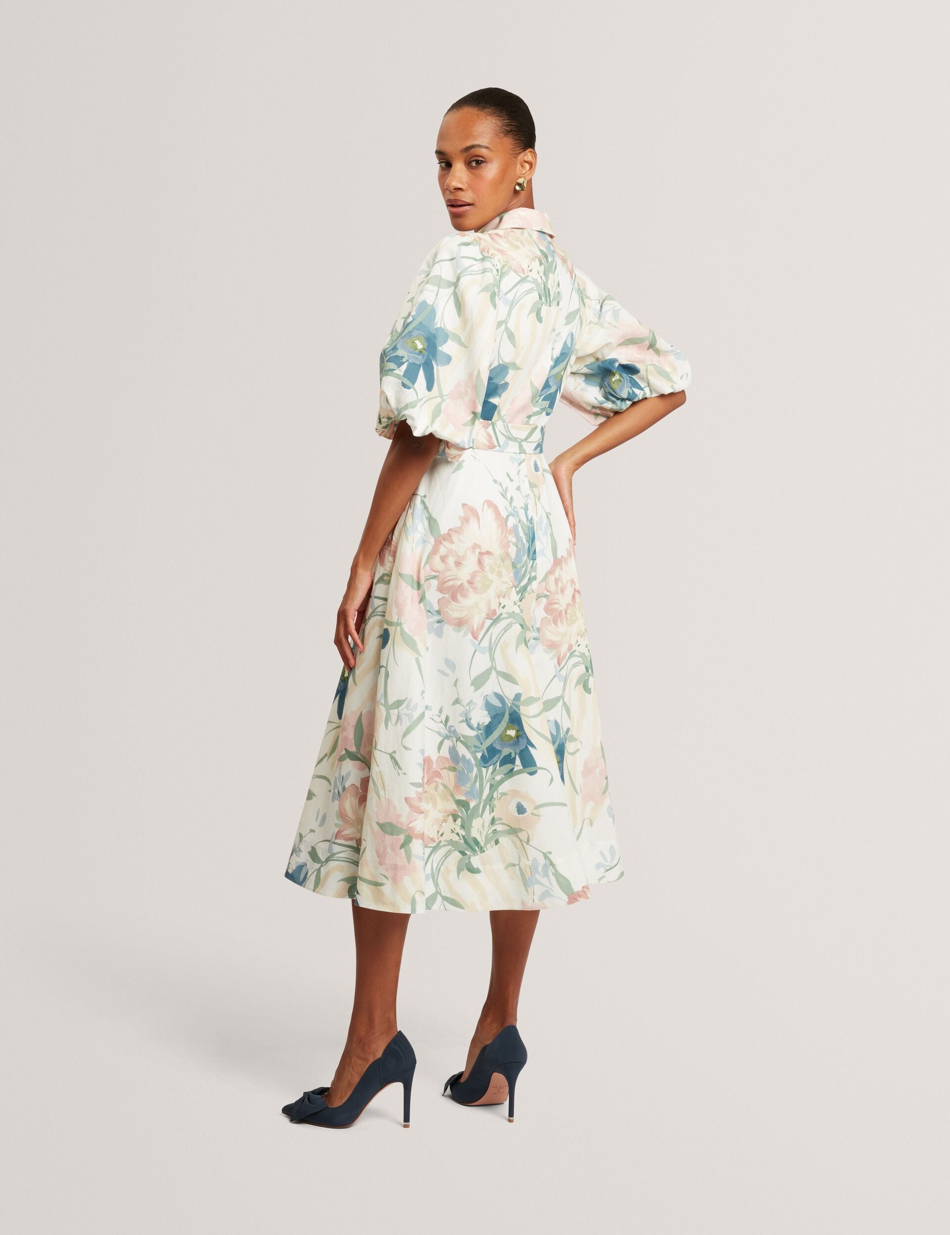 Ted Baker Breei Soft Blooms Puff Sleeve Midi Shirt Dress Women's