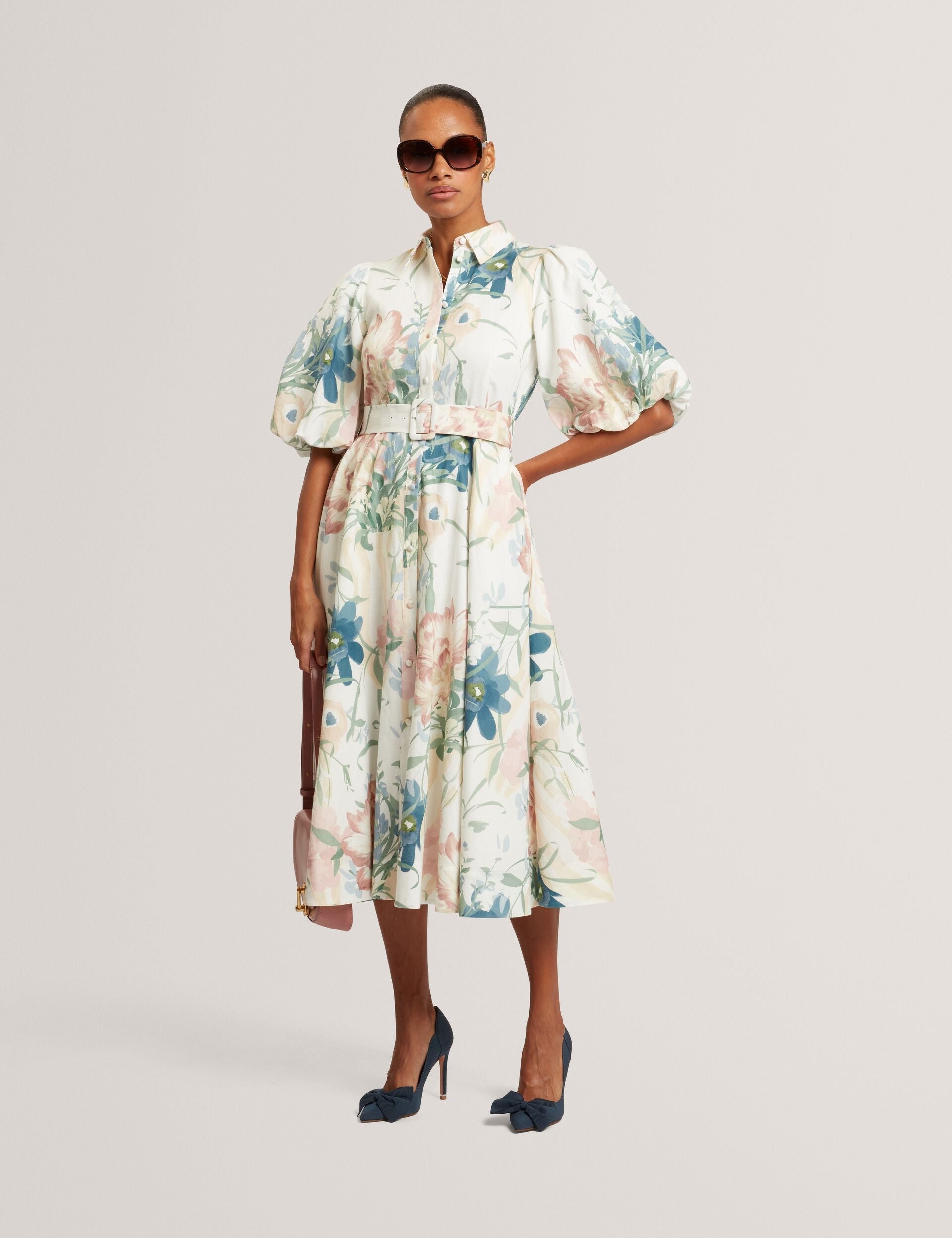 Ted Baker Breei Soft Blooms Puff Sleeve Midi Shirt Dress Women's