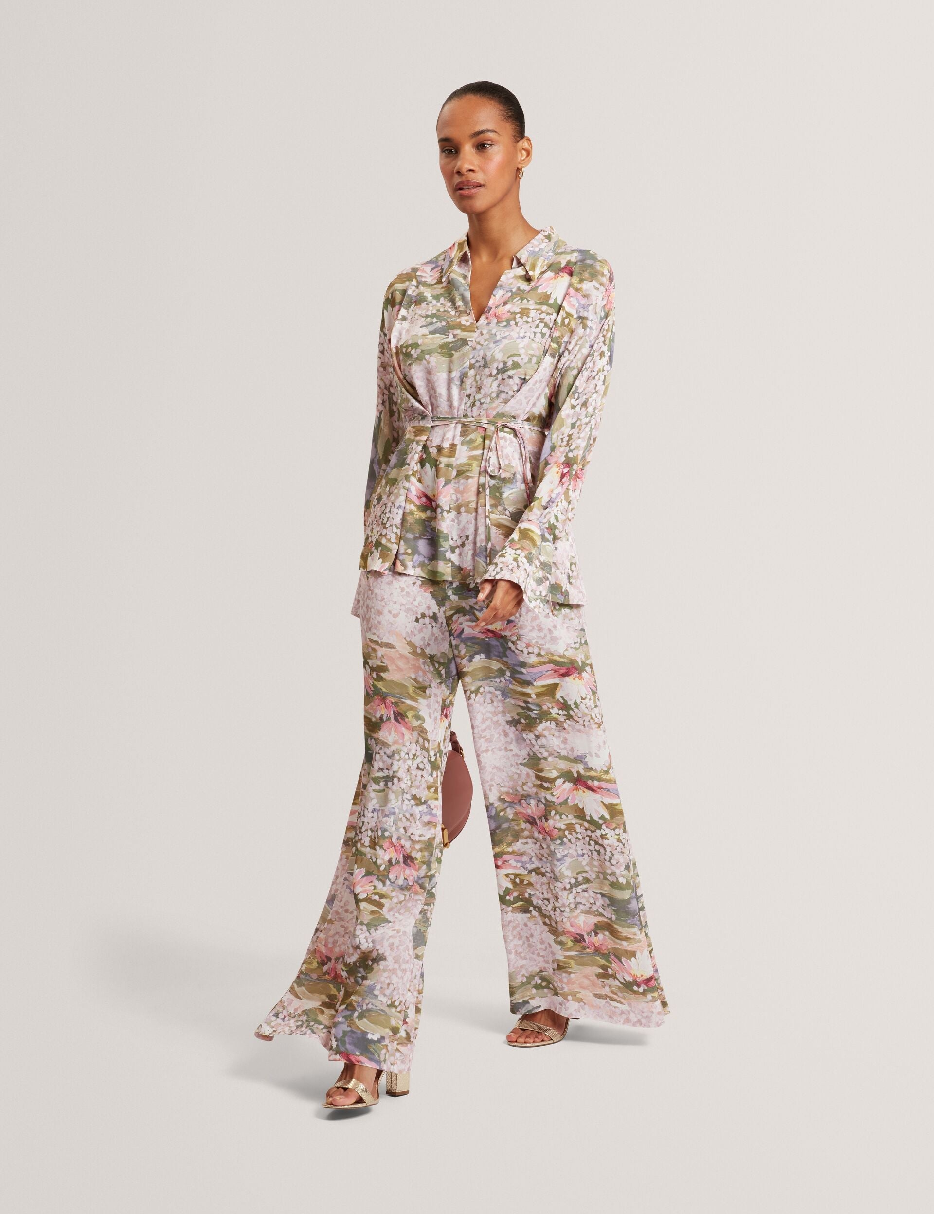 Ted Baker Spiree Lilypad Print Pullon Wide Leg Trousers Women's