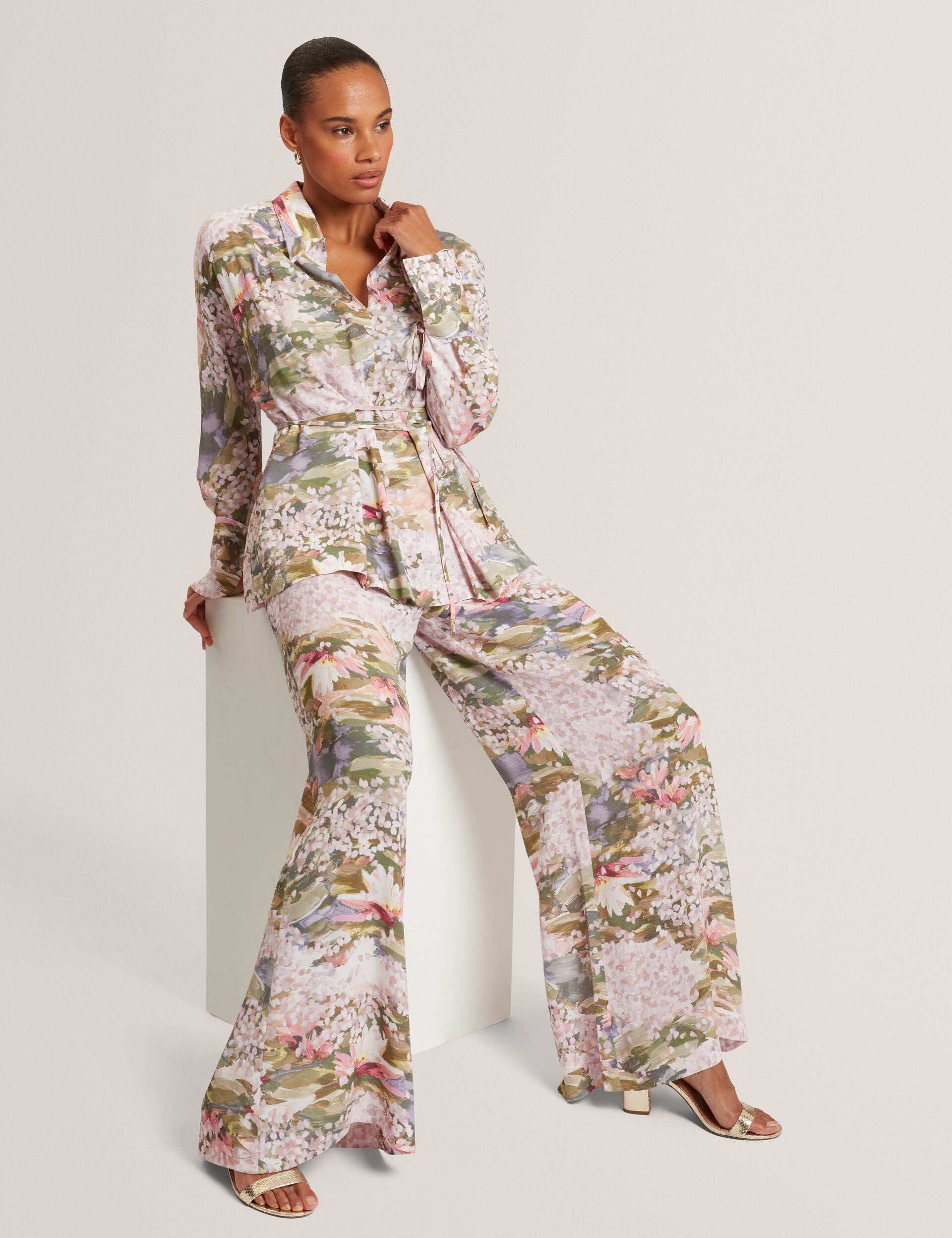 Ted Baker Spiree Lilypad Print Pullon Wide Leg Trousers Women's