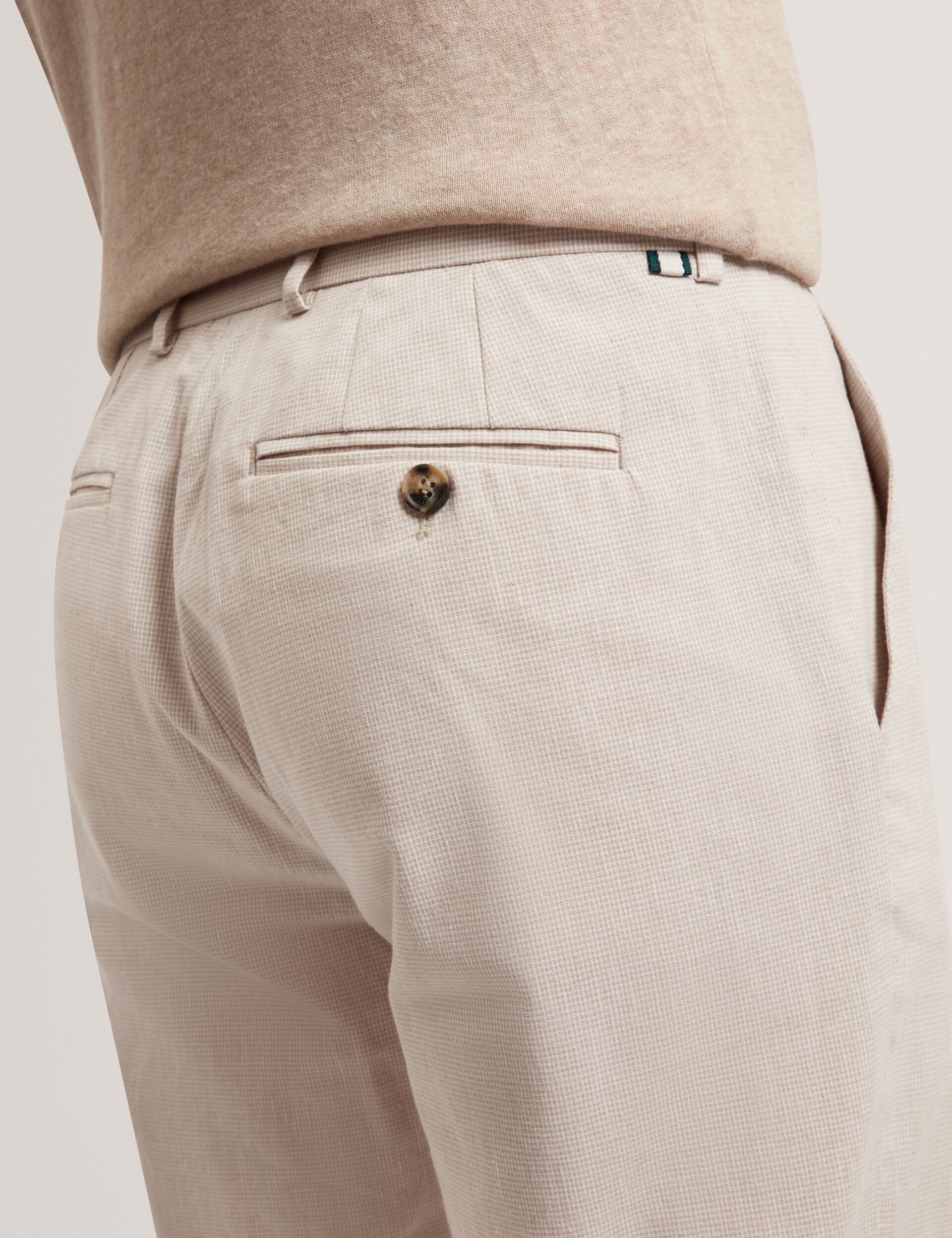 Ted Baker Mobedo Houndstooth Cotton Linen Tapered Trousers