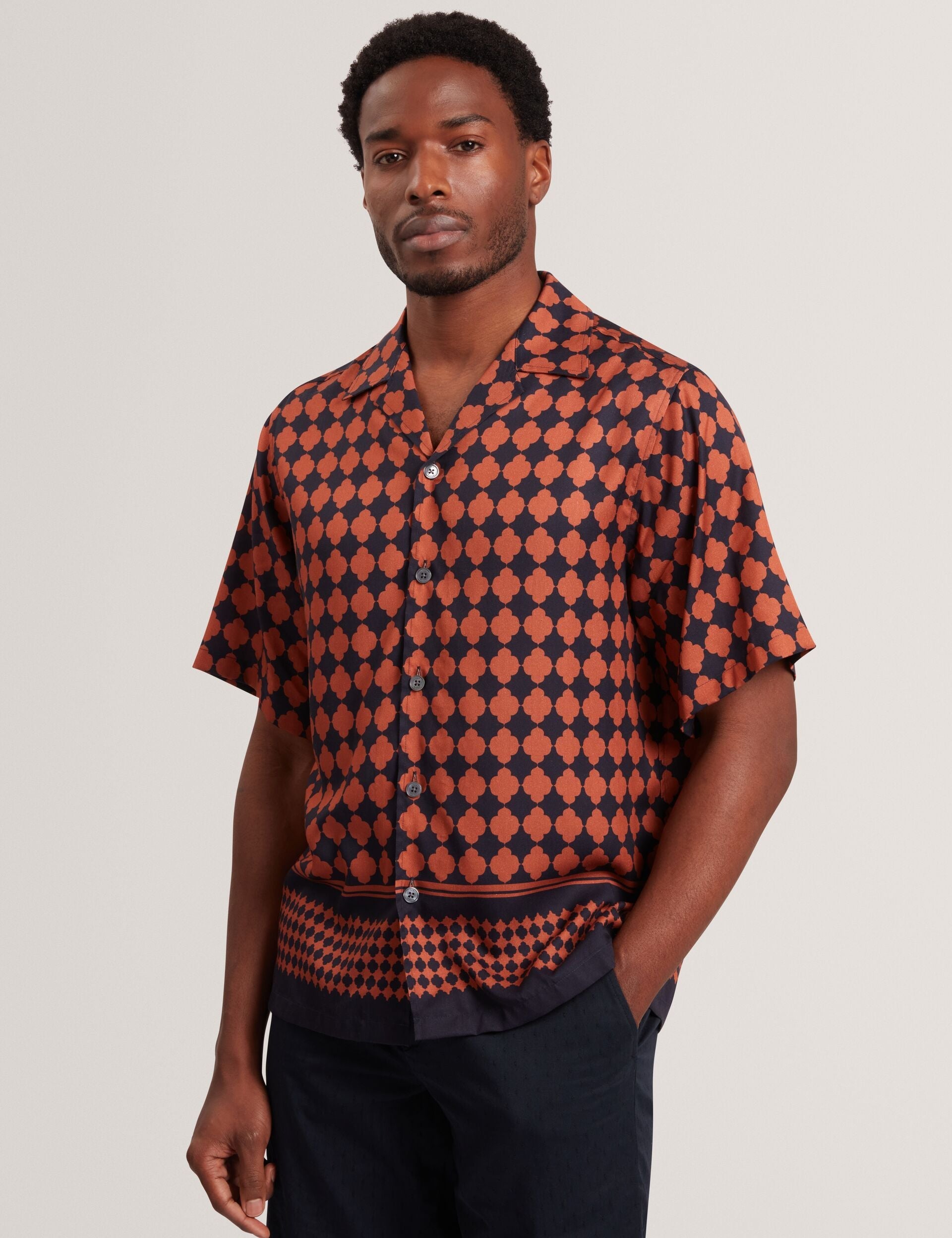 Ted Baker Jirahu Tile Border Print Short Sleeve Shirt