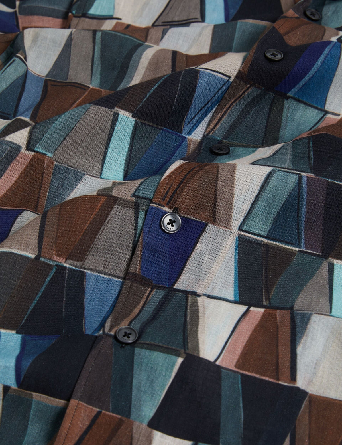 Ted Baker Yarino Tile Print Cotton Linen Short Sleeve Shirt