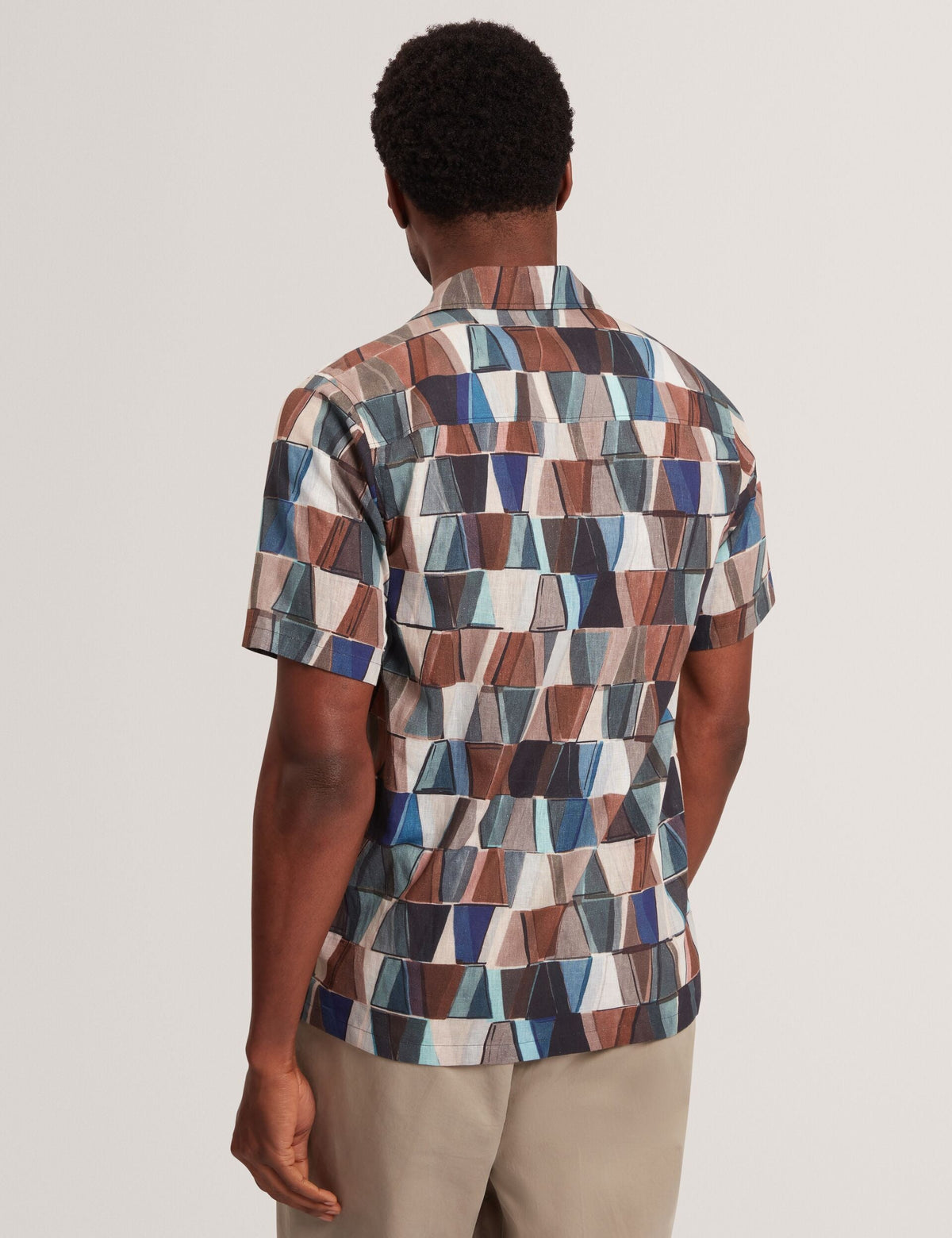 Ted Baker Yarino Tile Print Cotton Linen Short Sleeve Shirt
