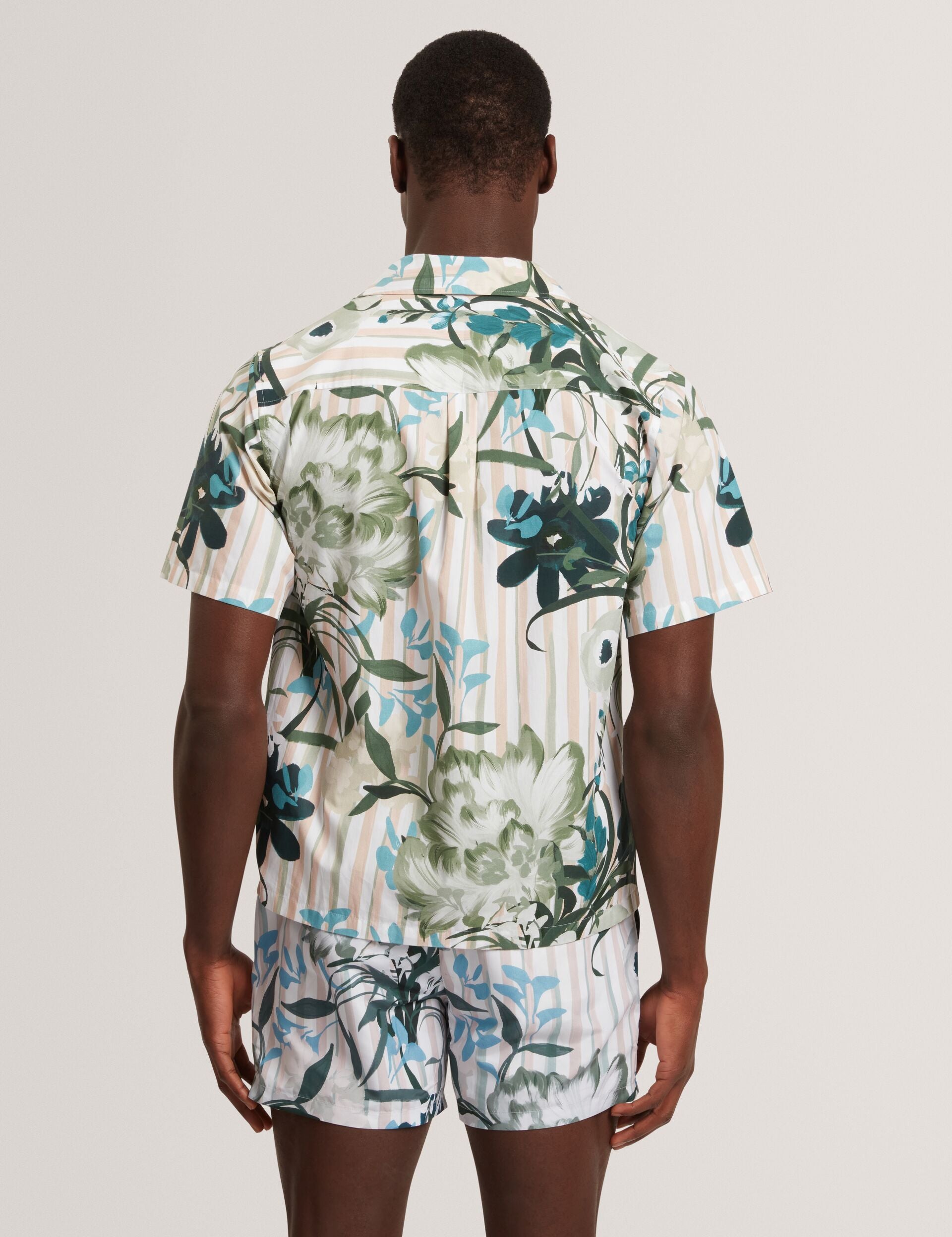 Ted Baker Anukis Floral Stripe Print Cotton Short Sleeve Shirt