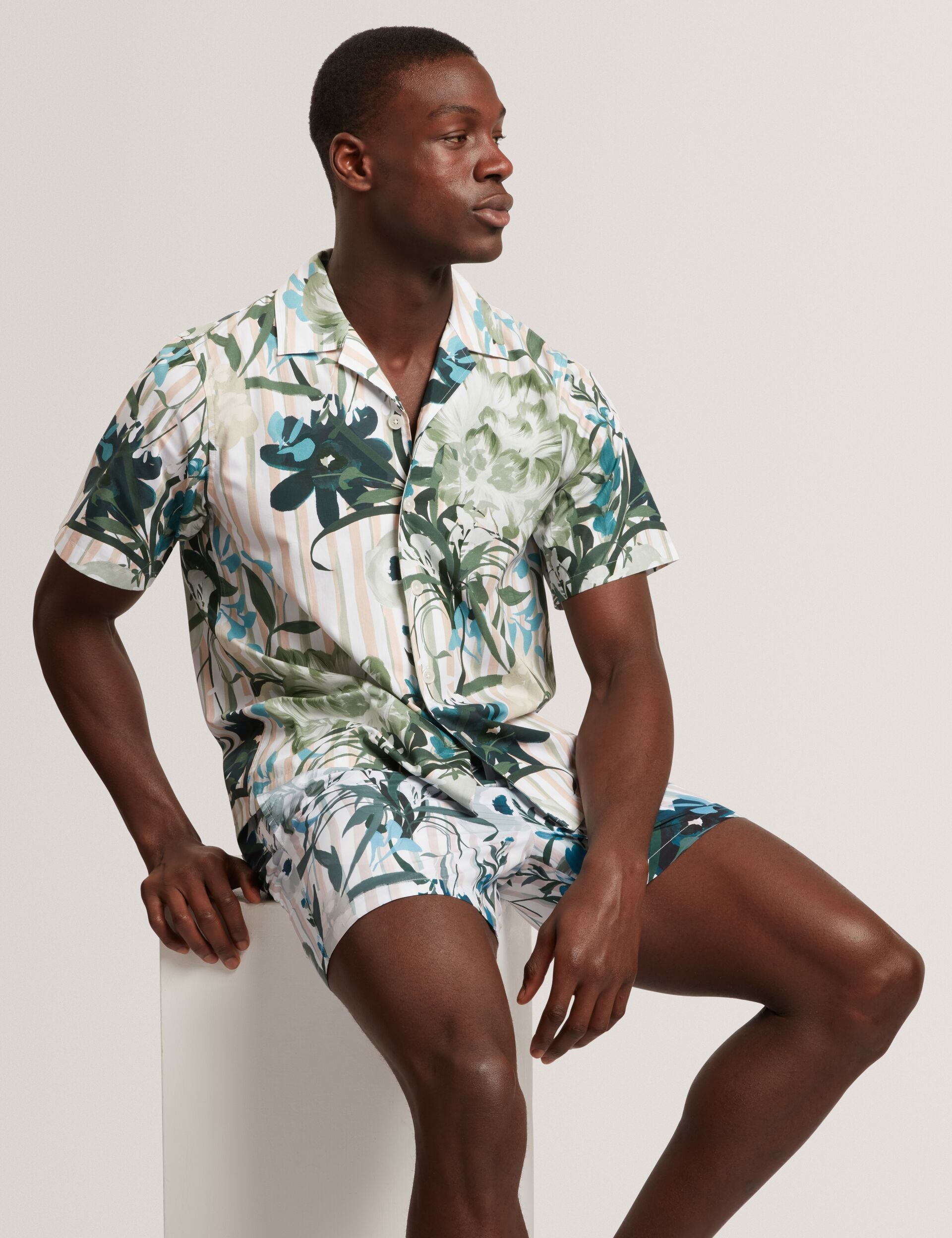 Ted Baker Anukis Floral Stripe Print Cotton Short Sleeve Shirt