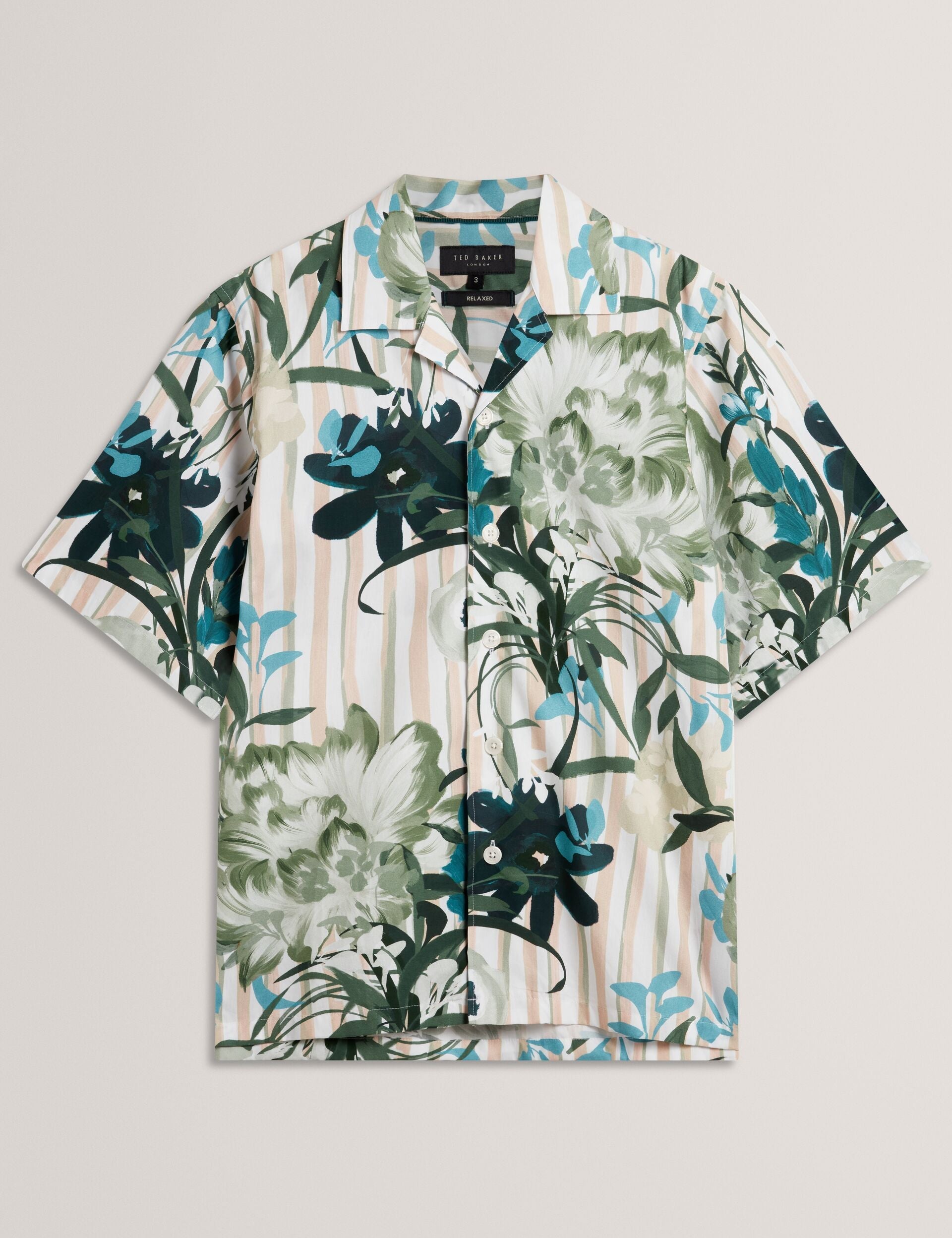Ted Baker Anukis Floral Stripe Print Cotton Short Sleeve Shirt