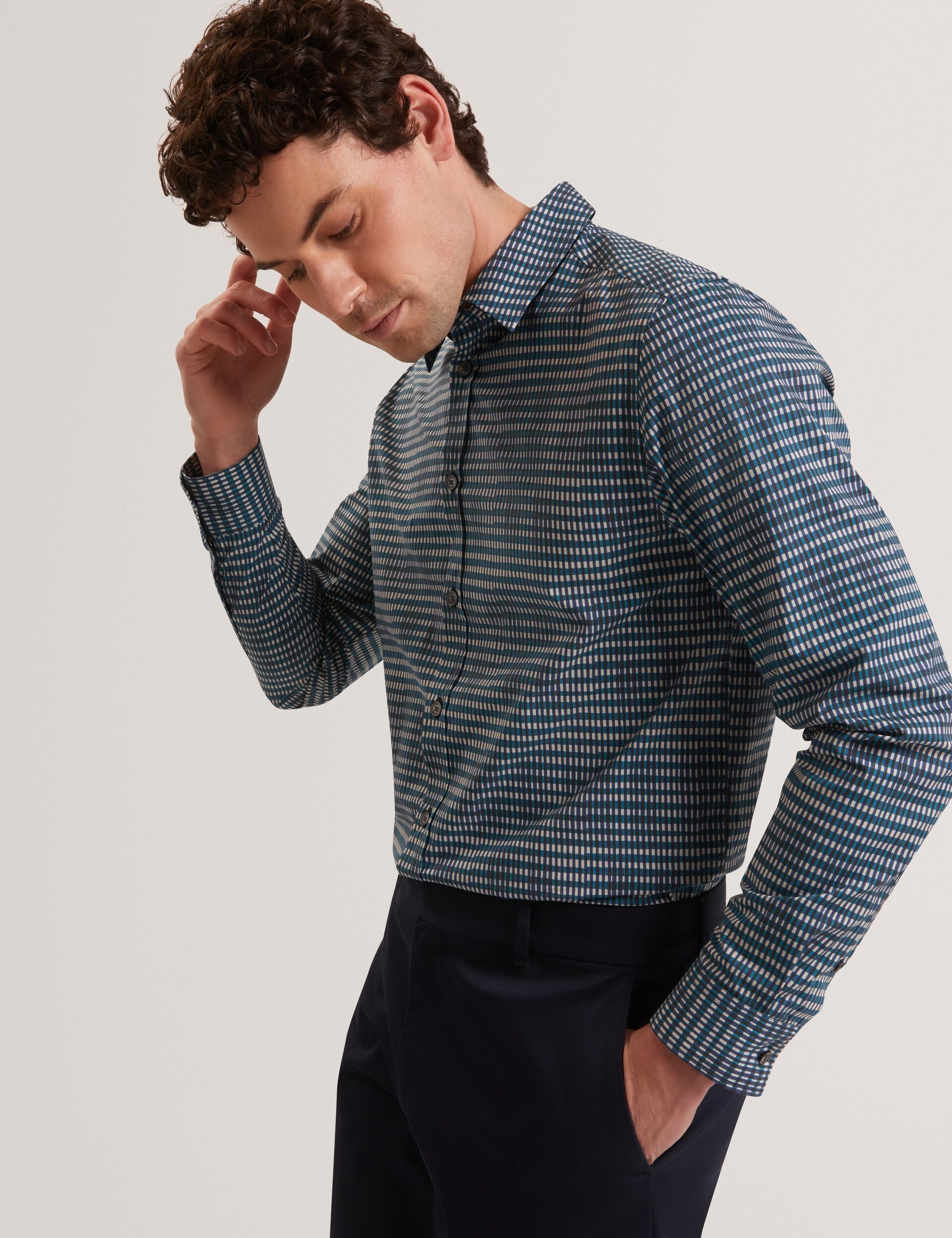 Ted Baker Huayna Blurred Check Cotton Long Sleeve Shirt