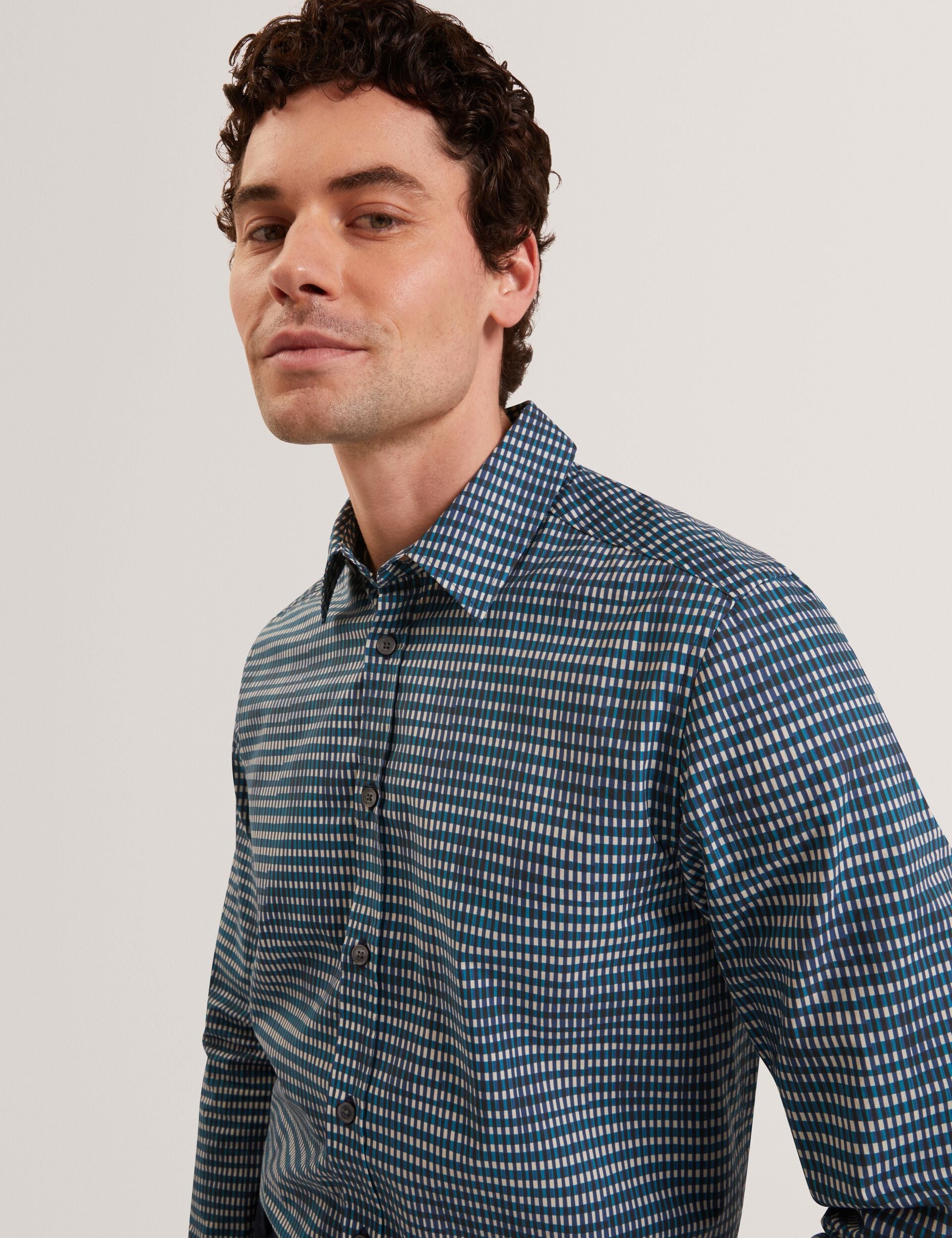 Ted Baker Huayna Blurred Check Cotton Long Sleeve Shirt