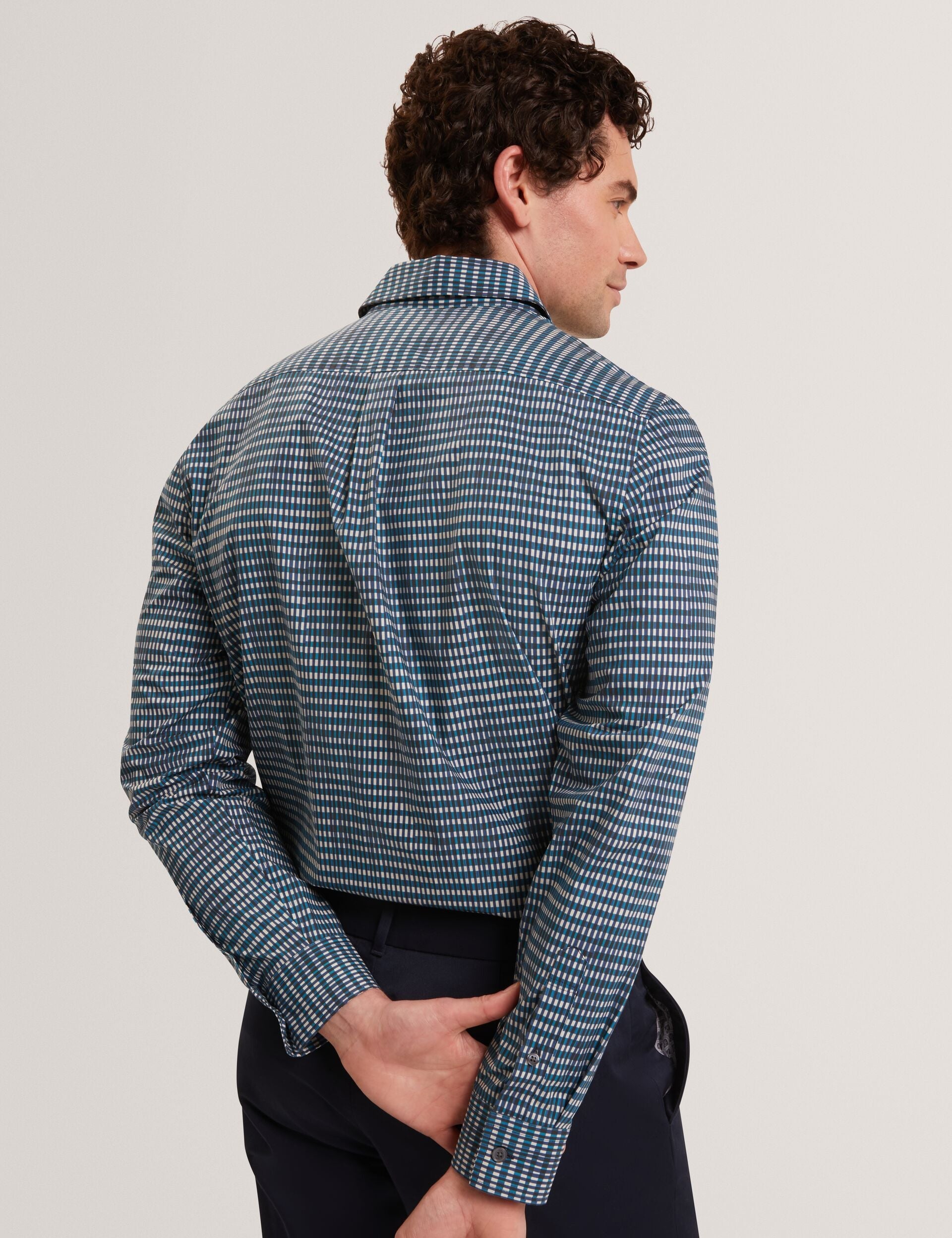 Ted Baker Huayna Blurred Check Cotton Long Sleeve Shirt
