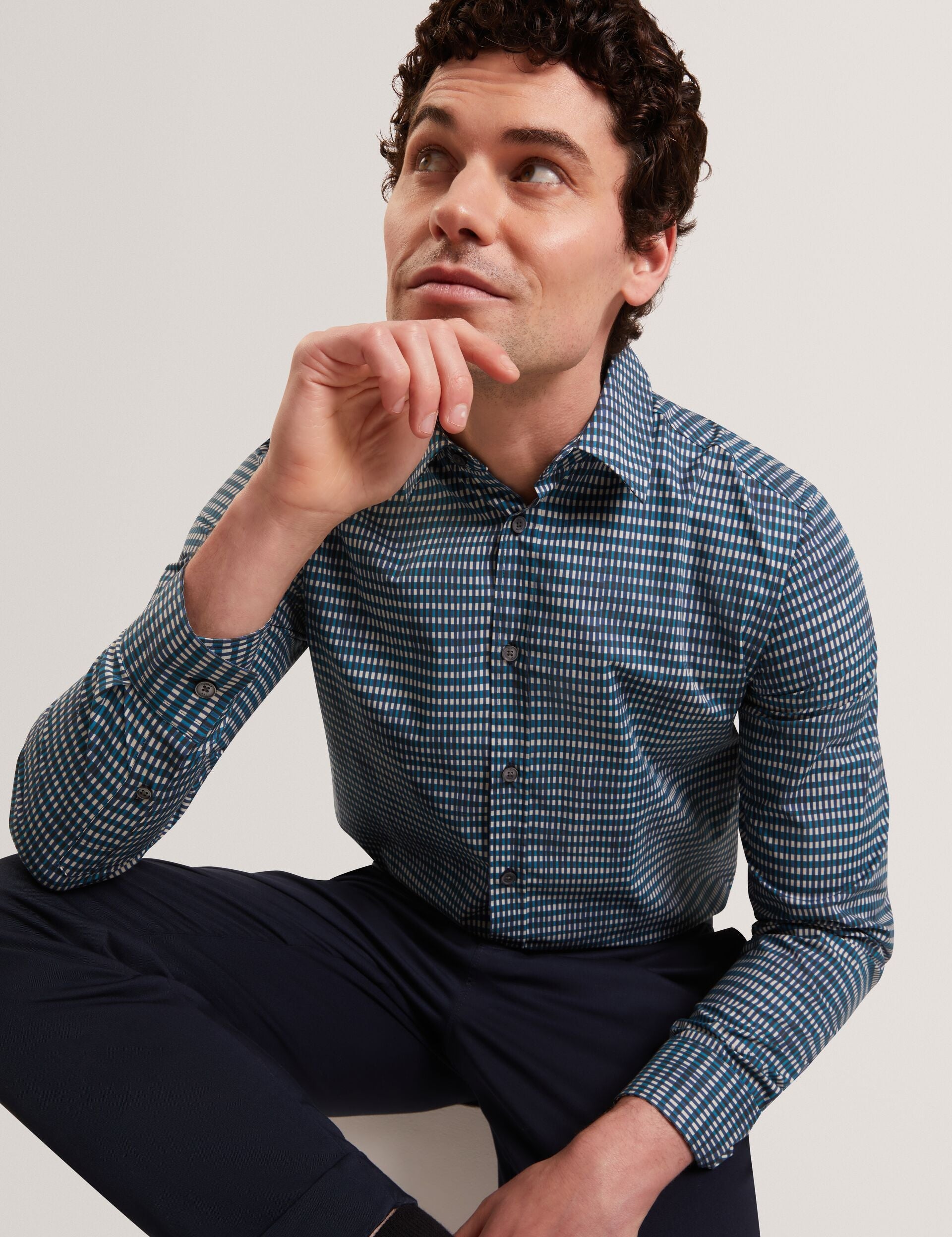 Ted Baker Huayna Blurred Check Cotton Long Sleeve Shirt