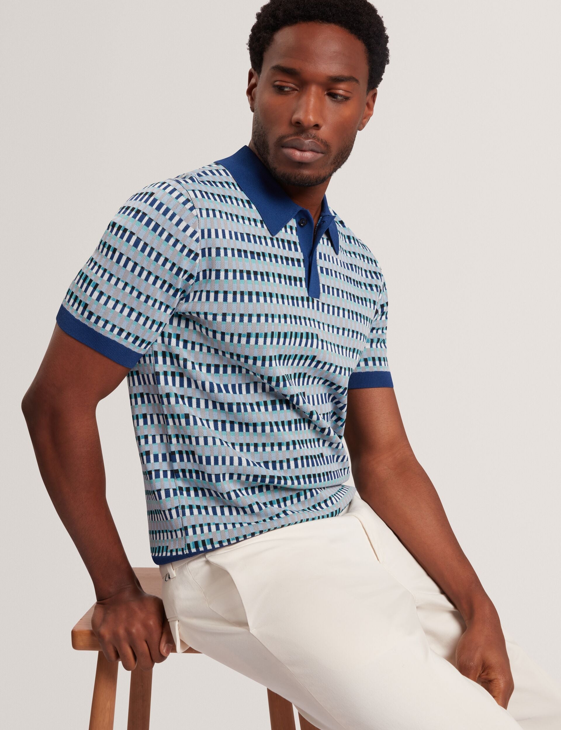 Ted Baker Tadmori Jacquard Dash Check Knitted Polo