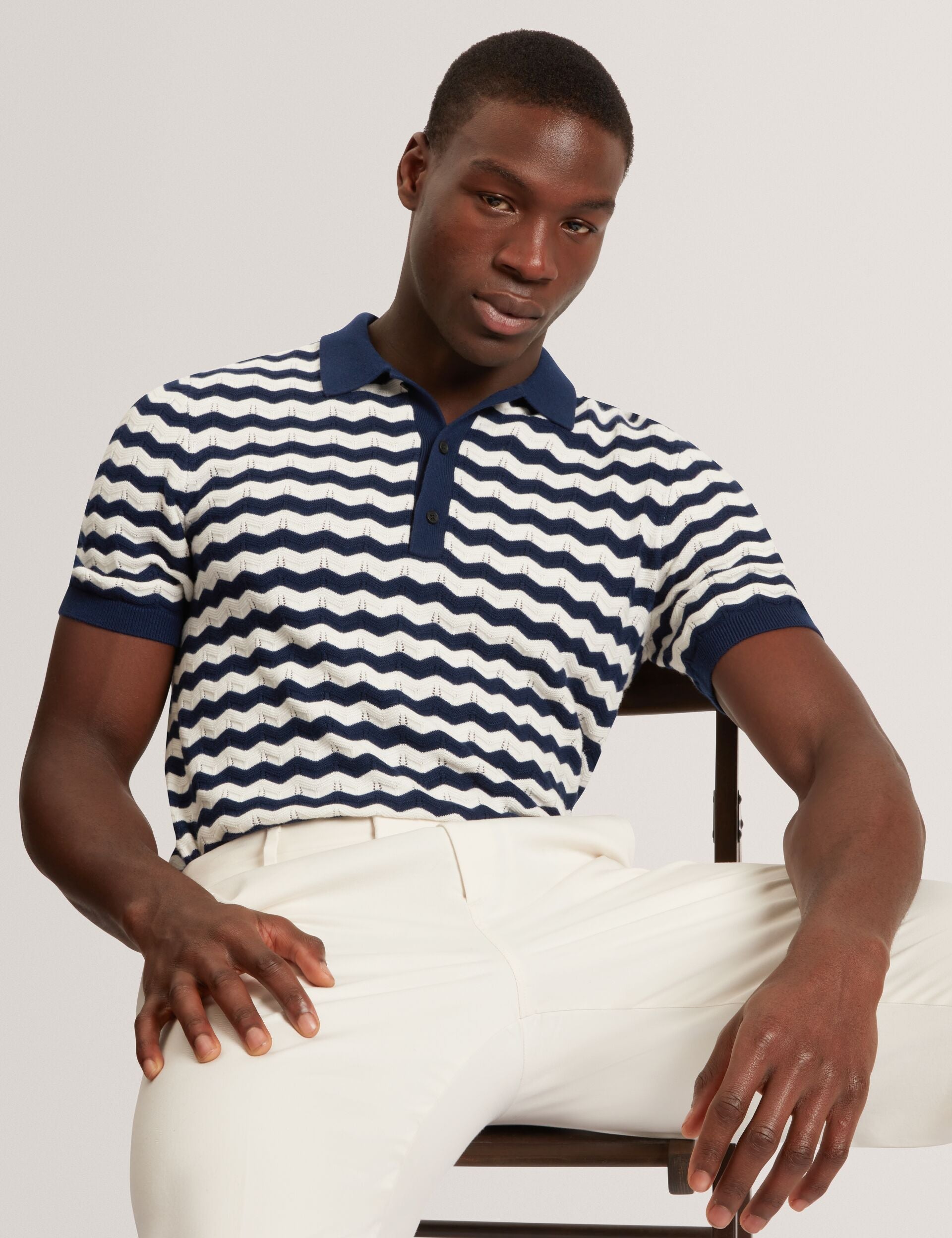 Ted Baker Froobie Wavy Stripe Merino Wool Blend Polo