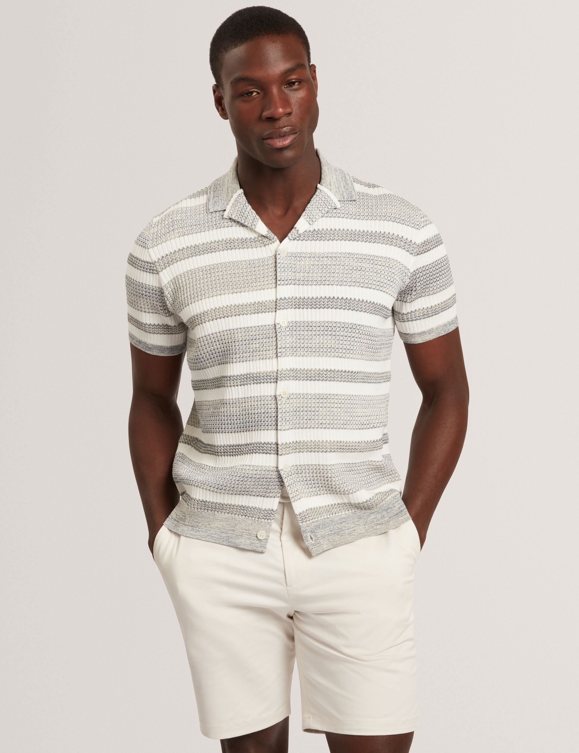 Ted Baker Flacks Striped Knit Relaxed Short Sleeve Shirt