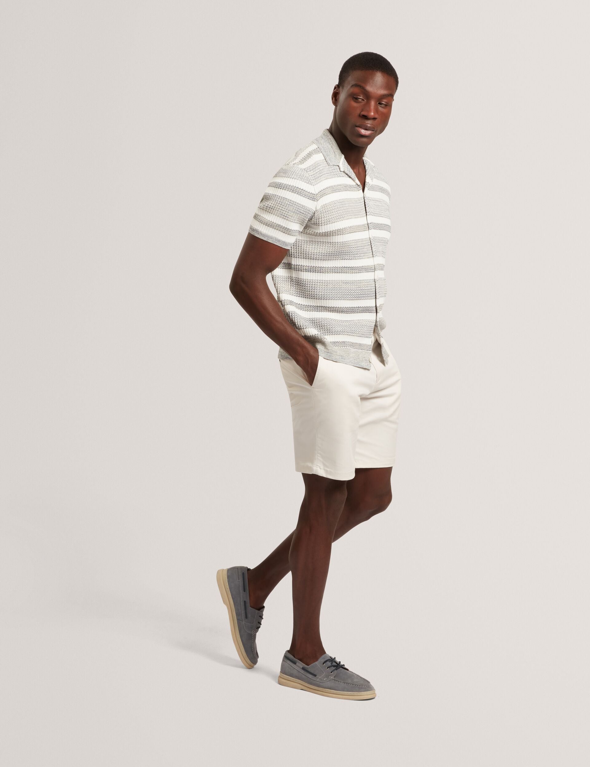 Ted Baker Flacks Striped Knit Relaxed Short Sleeve Shirt