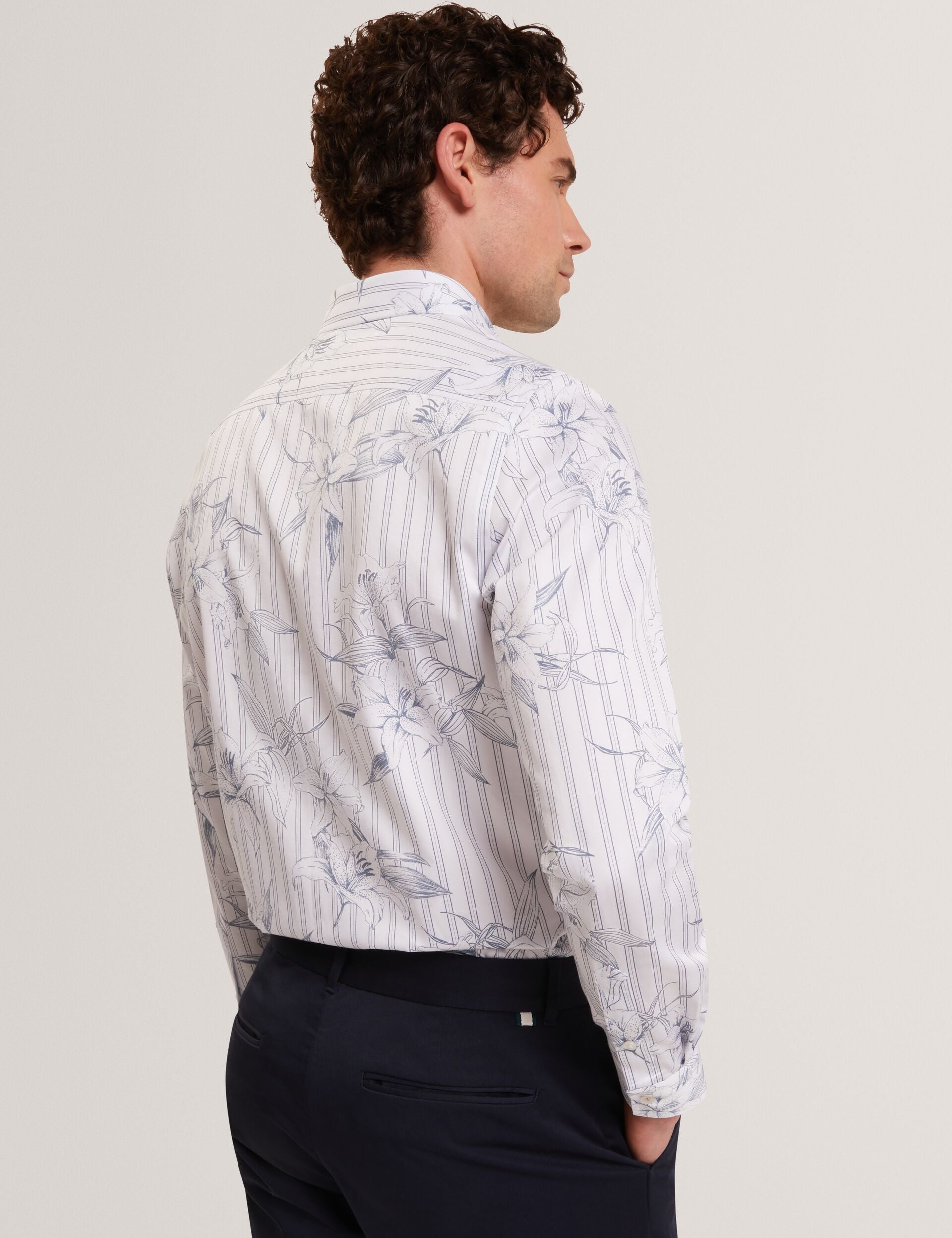 Ted Baker Cipher Floral Stripe Cotton Long Sleeve Shirt