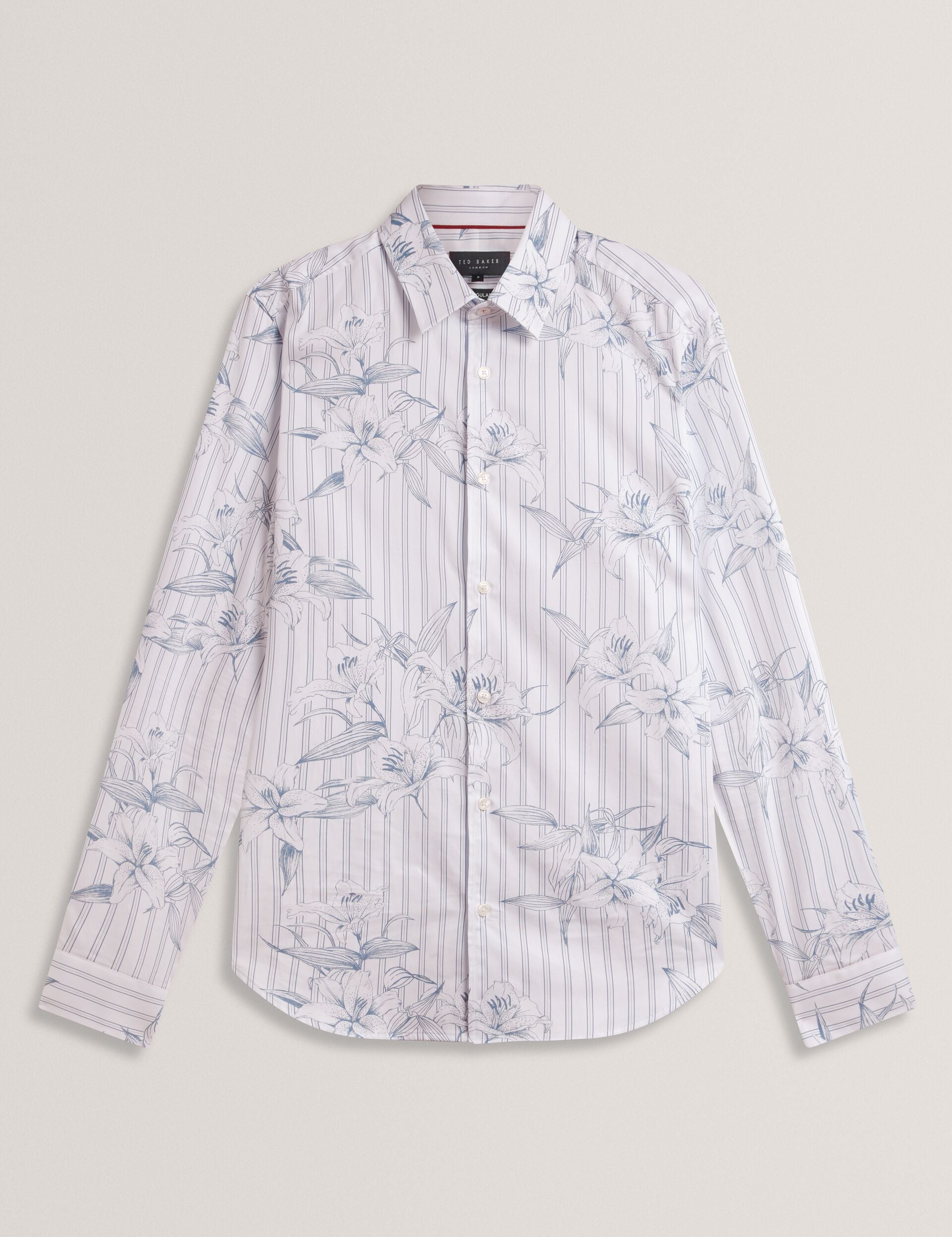 Ted Baker Cipher Floral Stripe Cotton Long Sleeve Shirt