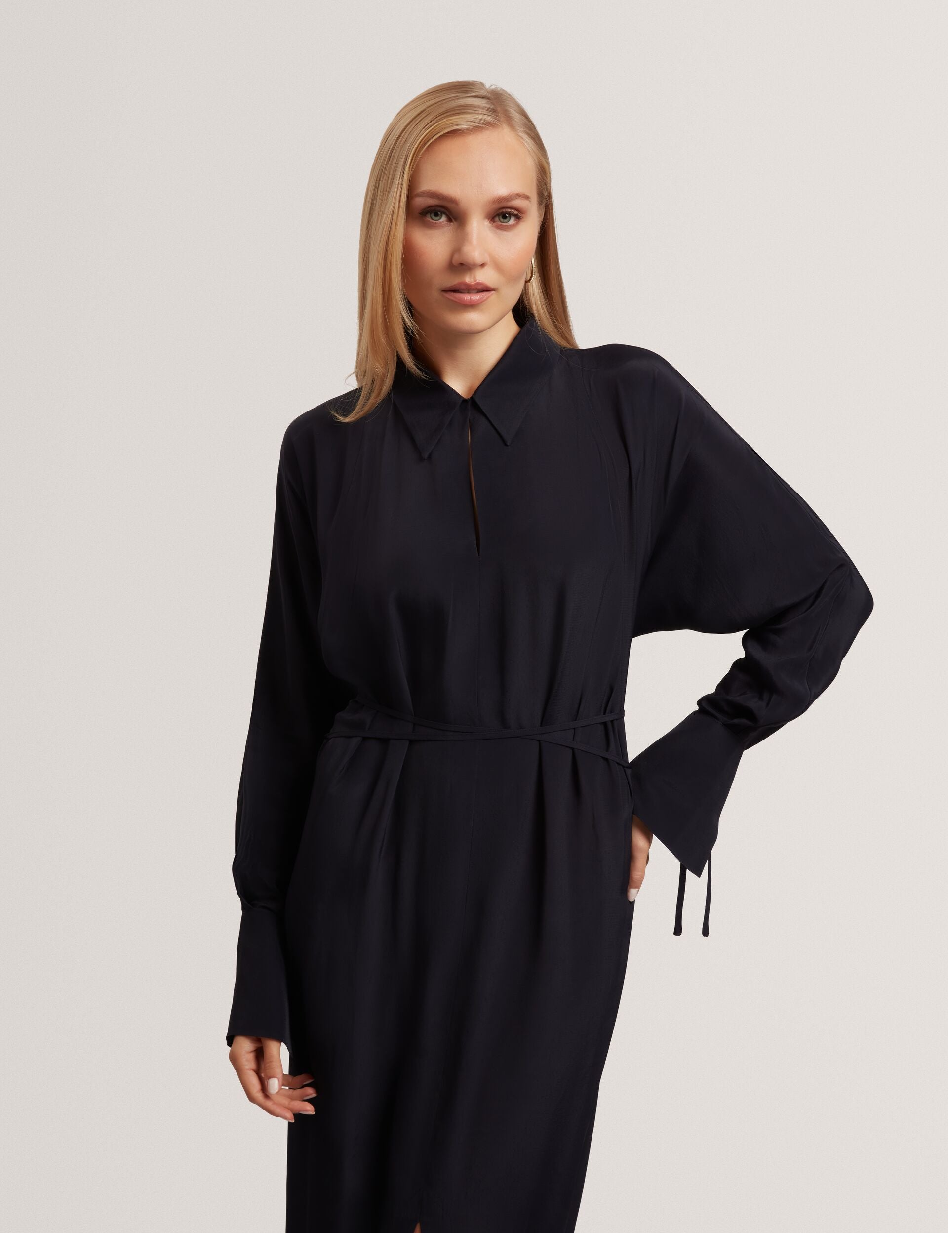 Ted Baker Rhaeaa Tie Detail Crepe Midi Shirt Dress Women's