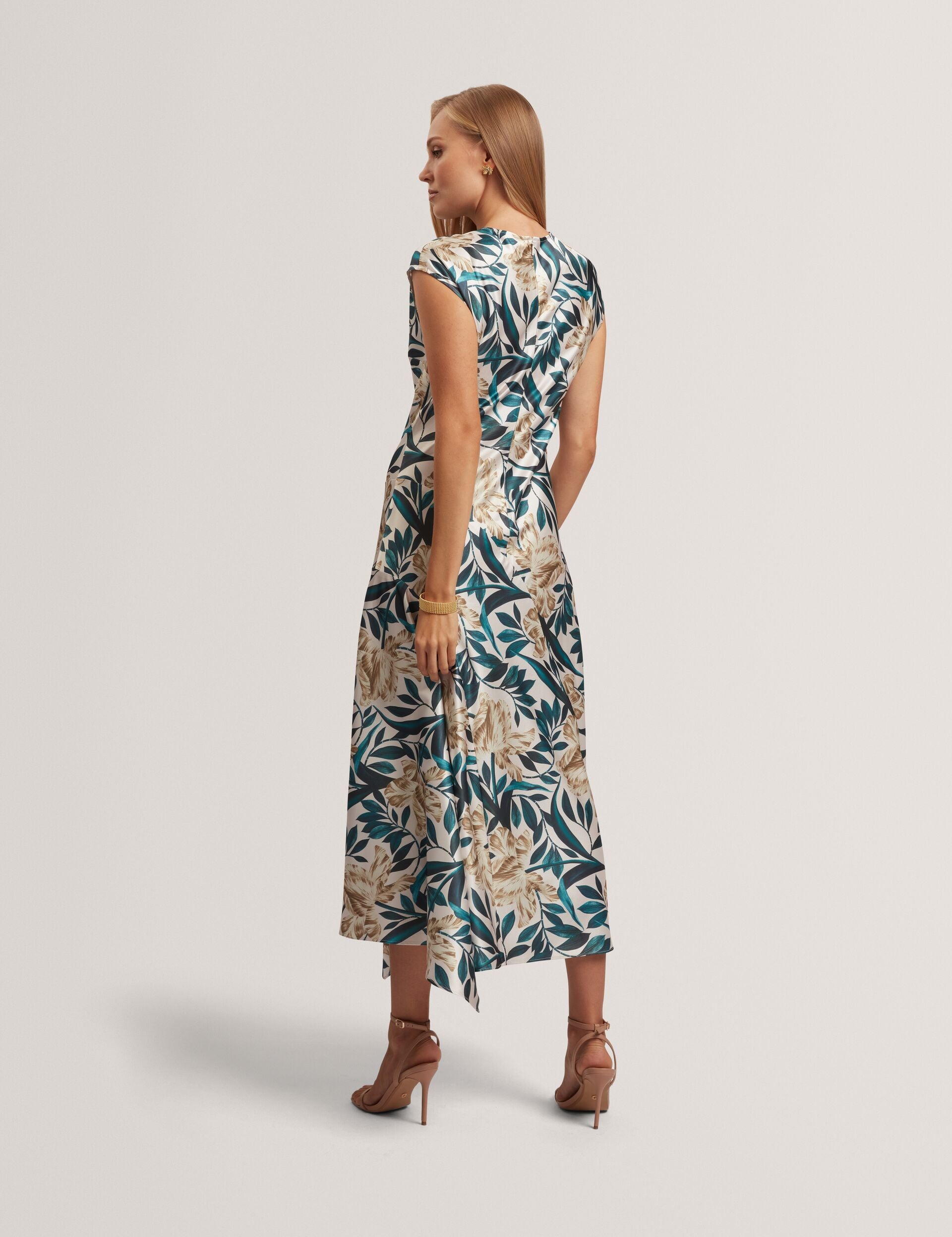 Ted Baker Aibee Botanical Print Satin Asymmetric Midi Dress Women's