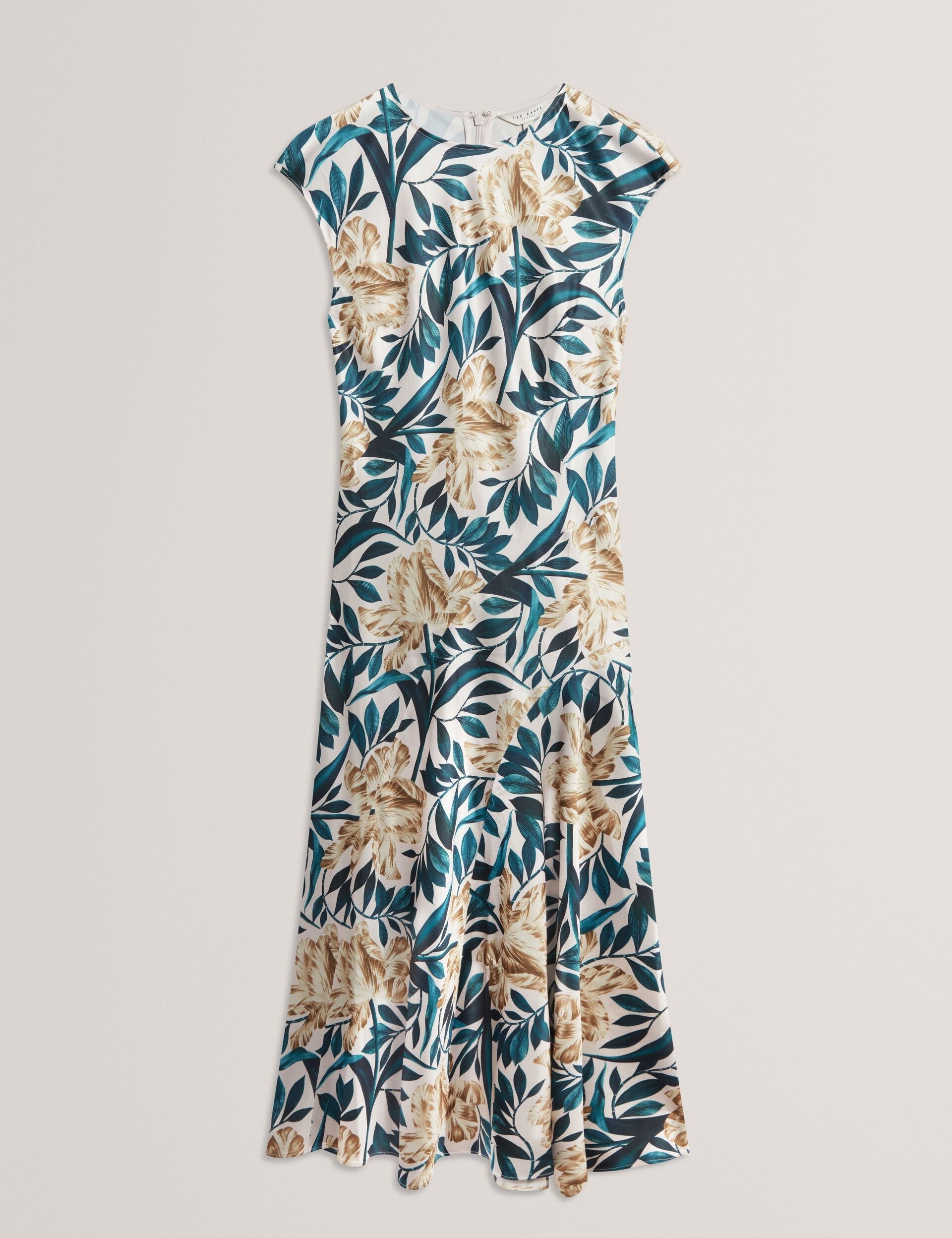 Ted Baker Aibee Botanical Print Satin Asymmetric Midi Dress Women's