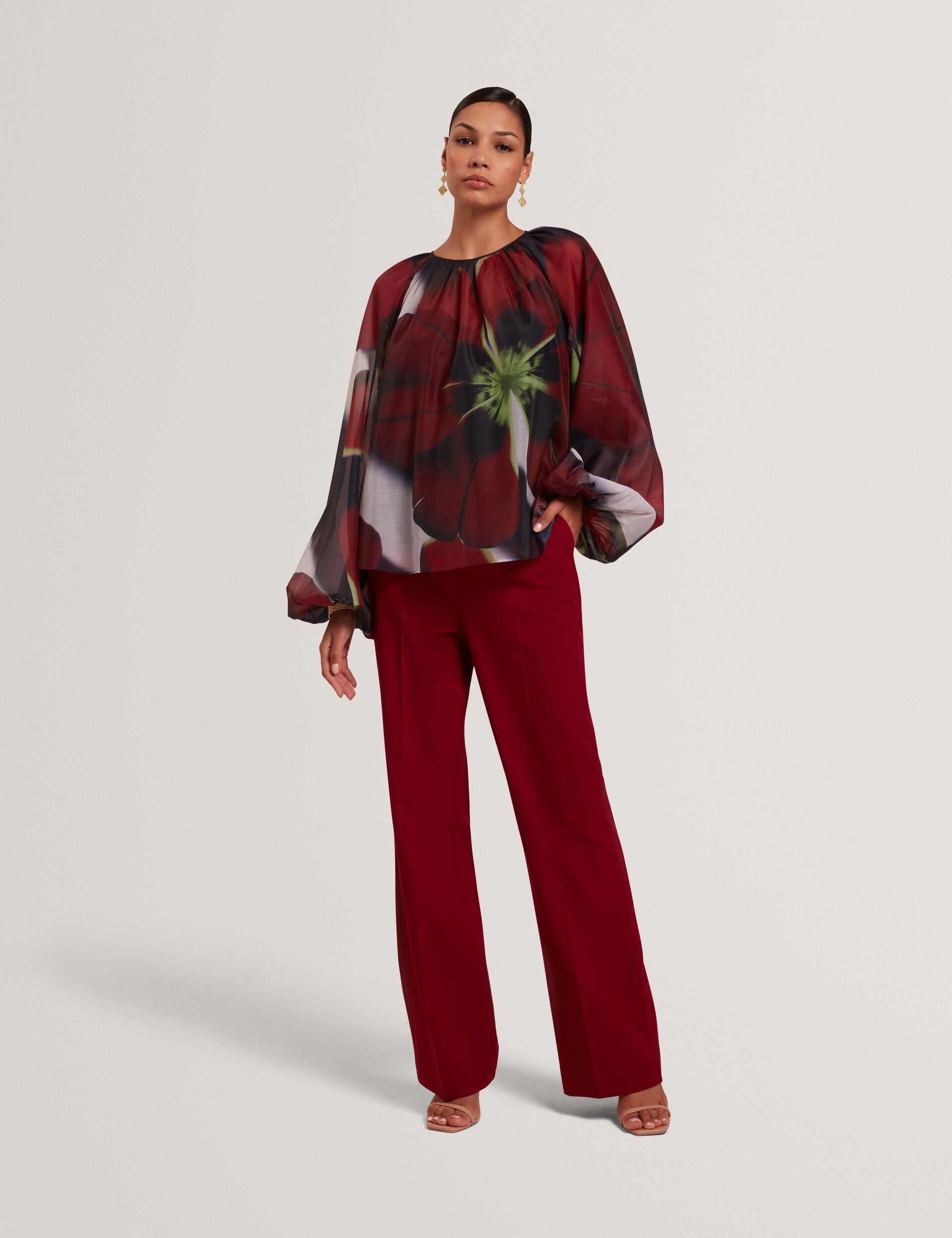 Ted Baker Elaia Red Bloom Organza Balloon Sleeve Blouse Women's