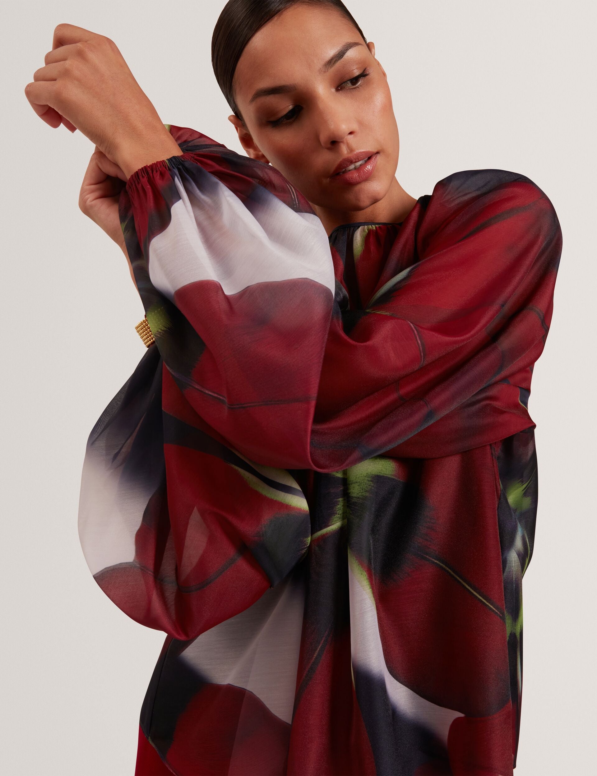 Ted Baker Elaia Red Bloom Organza Balloon Sleeve Blouse Women's