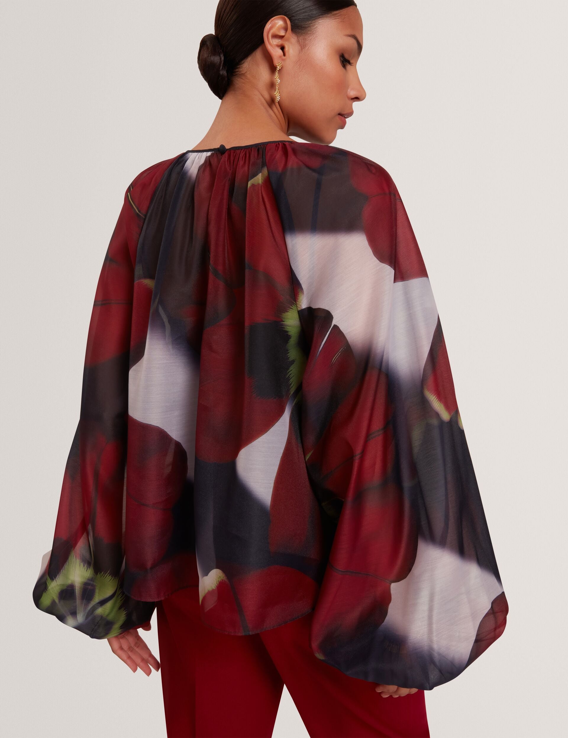 Ted Baker Elaia Red Bloom Organza Balloon Sleeve Blouse Women's