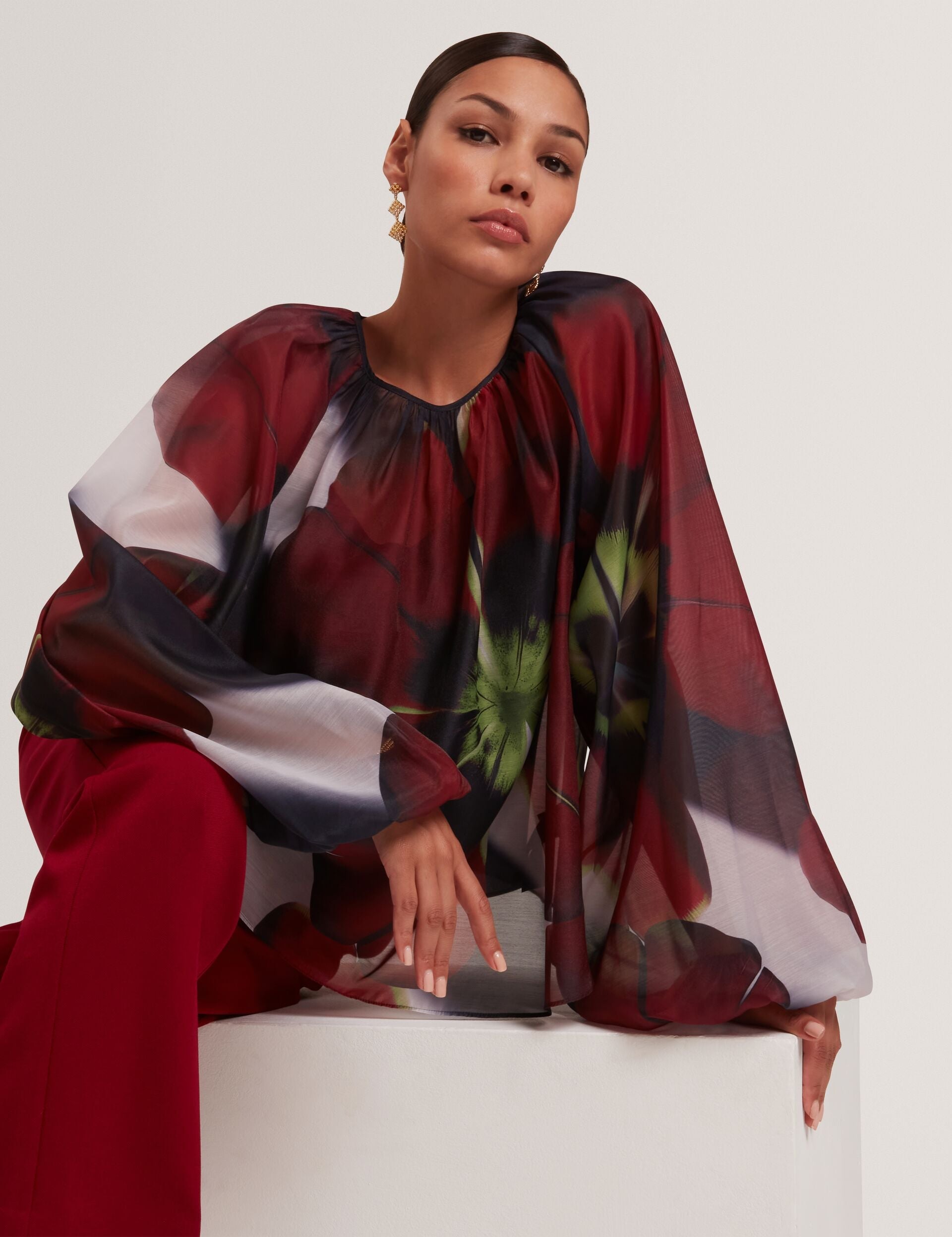 Ted Baker Elaia Red Bloom Organza Balloon Sleeve Blouse Women's
